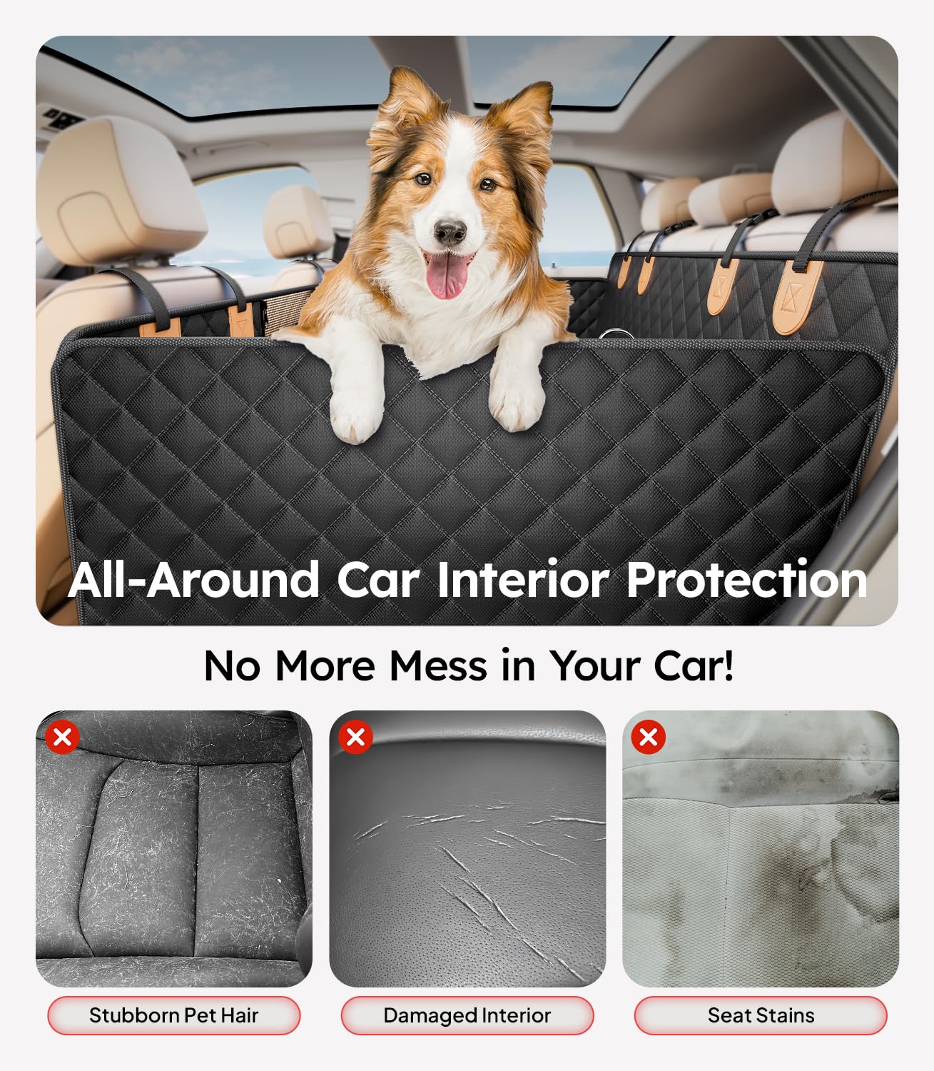 2025 Upgraded Dog Car Seat Cover for Back Seat - Heavy Duty 400lbs Hard Bottom, Anti-Scratch & Waterproof Pet Hammock - Universal Fit for Sedan, SUV, Truck, Van (Size M) - Perfect for Road Trips, Vet Visits & Outdoor Adventures