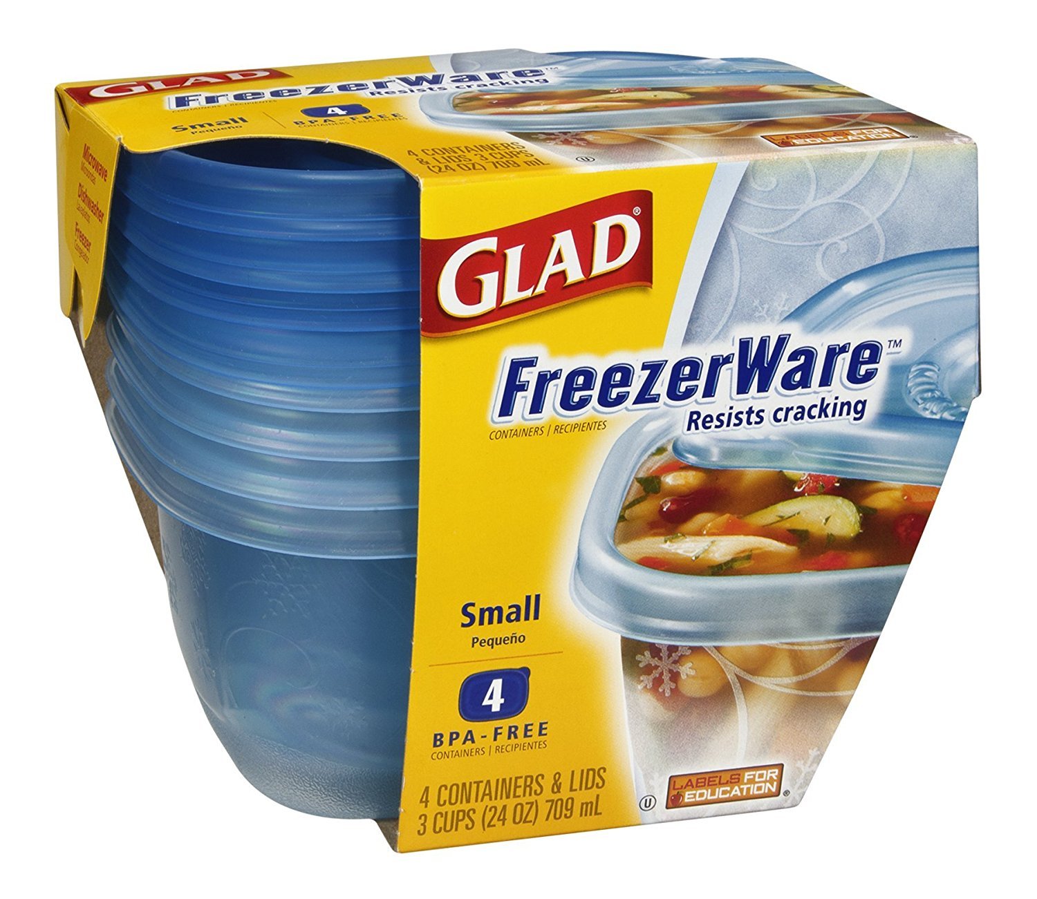 Glad FreezerWare Small Food Storage Containers with Lids - 4 oz, 24-Pack (6 Sets of 4) - BPA-Free Plastic for Meal Prep, Leftovers & Freezer Storage - Ideal for Lunches, Snacks & Kitchen Organization