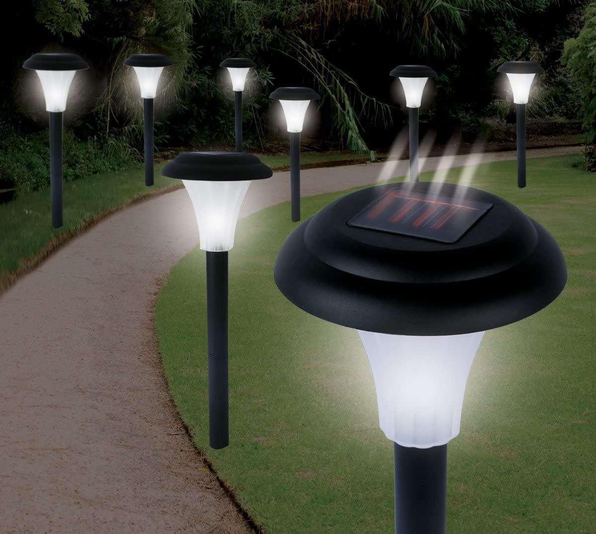 Pure Garden 82-5629 Solar Powered Outdoor LED Stake Lights - 8 Pack Black Landscape Spotlights (13.5 Inch) for Garden, Pathway, Yard & Patio Lighting