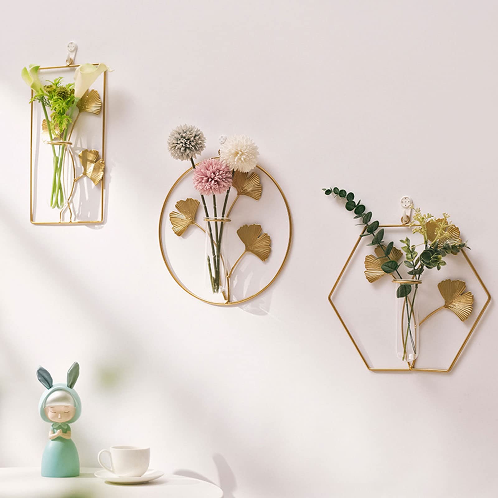 MSUIINT Gold Ginkgo Leaf Wall Art - Modern Hexagon Decor for Home & Office