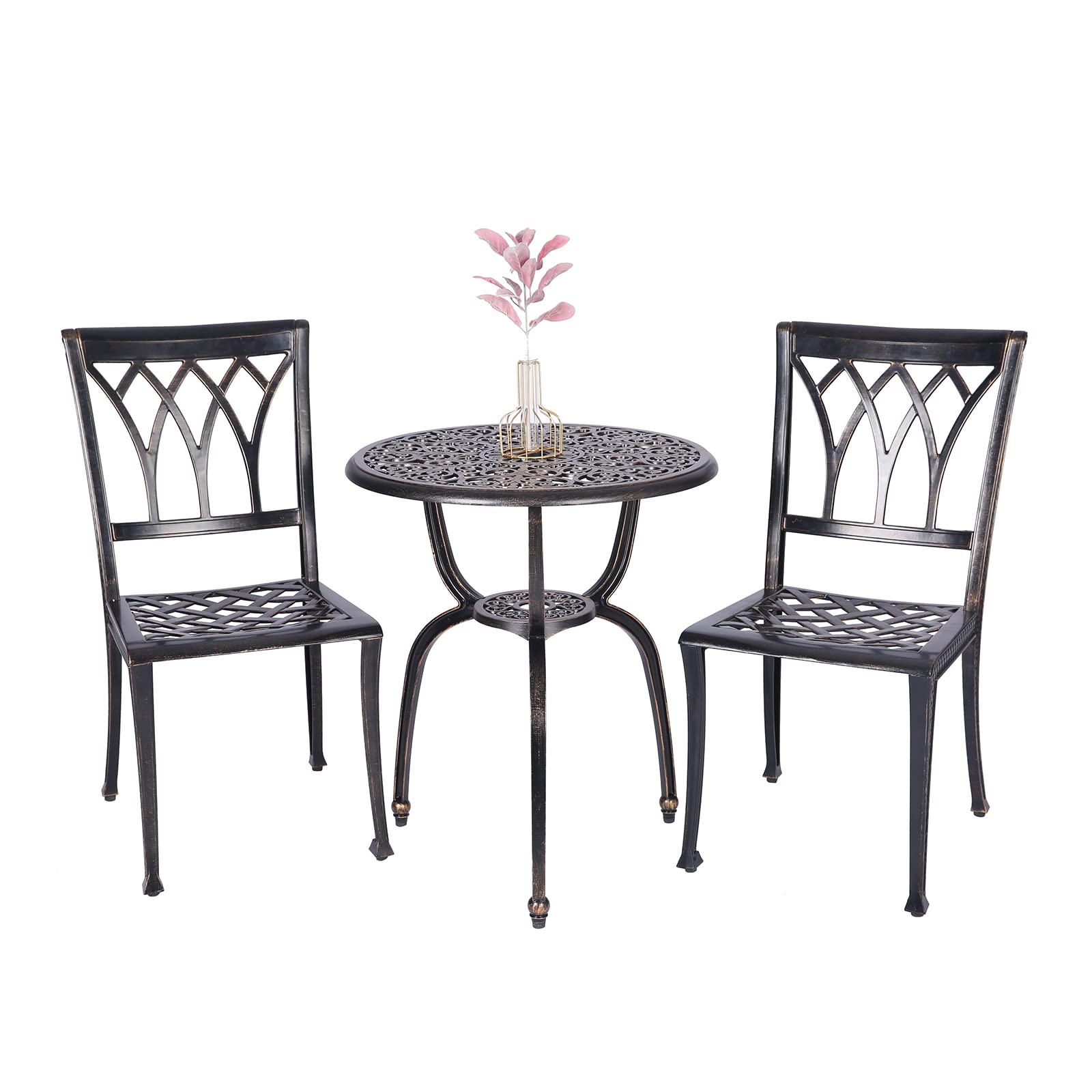 3-Piece Patio Bistro Furniture Set - Durable Cast Aluminum Outdoor Dining Table & Chairs for Garden, Lawn, Backyard, Balcony - Perfect for Outdoor Entertaining & Relaxation (Copper Finish)