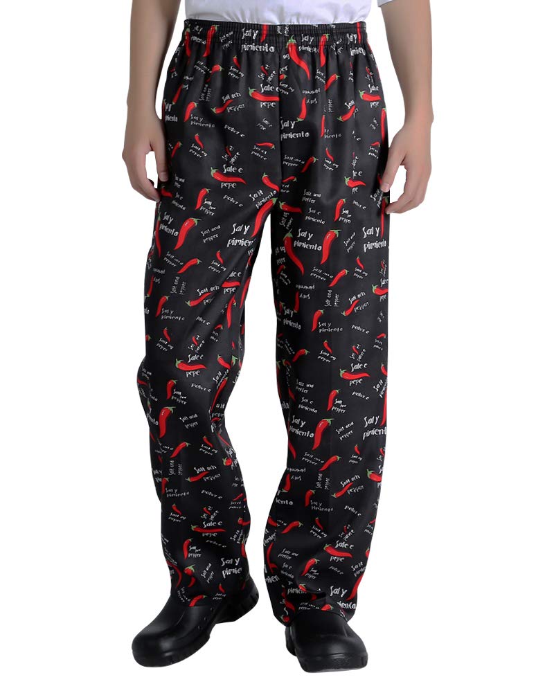 Unisex Baggy Printed Chef Pants - Elastic Waist Floral Restaurant Work Pants for Men & Women | Comfortable Kitchen Uniforms for Cooking, Baking & Professional Culinary Work