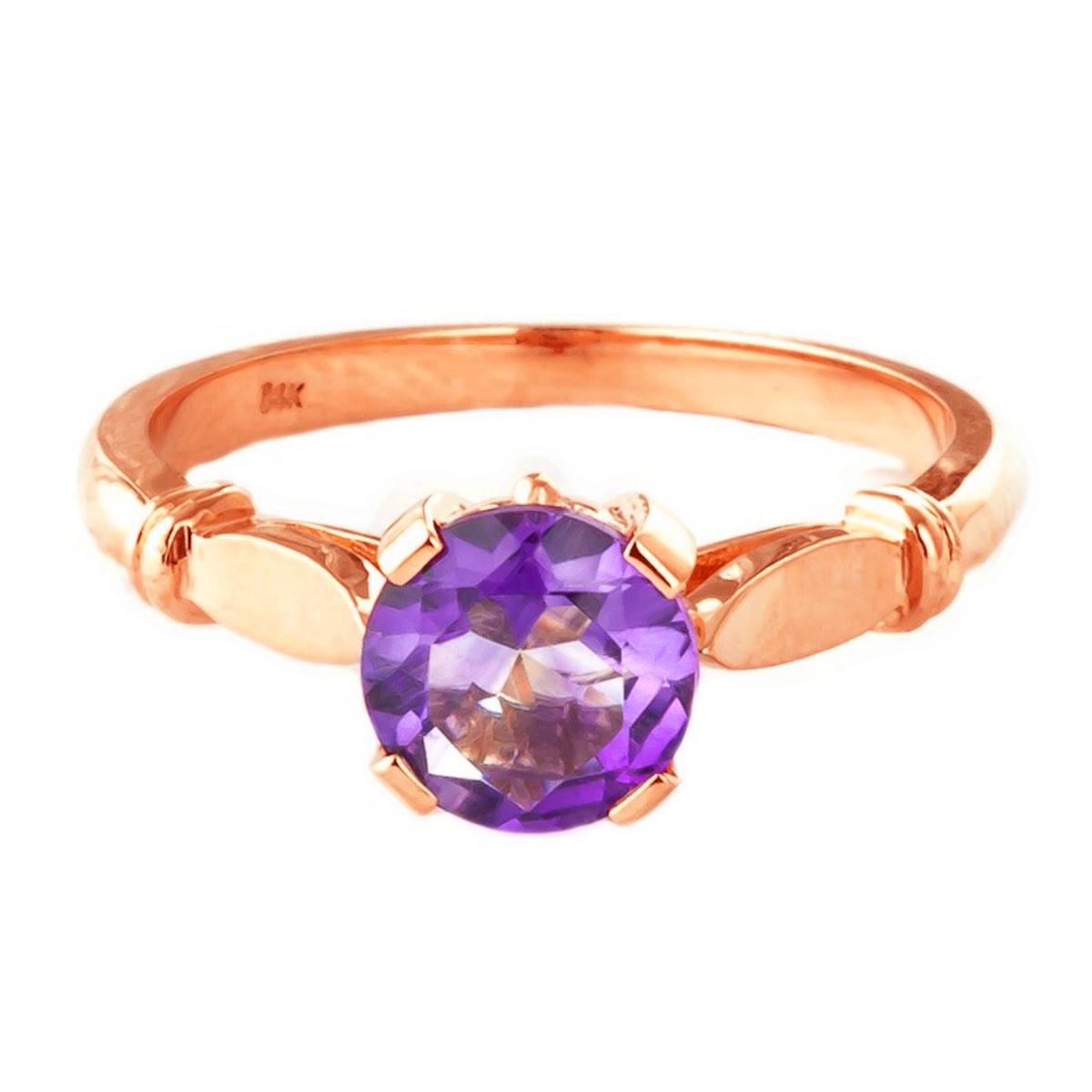1.15 Carat 14K Solid Rose Gold Solitaire Ring with Purple Amethyst Gemstone - Elegant Engagement, Wedding, Anniversary Gift for Her