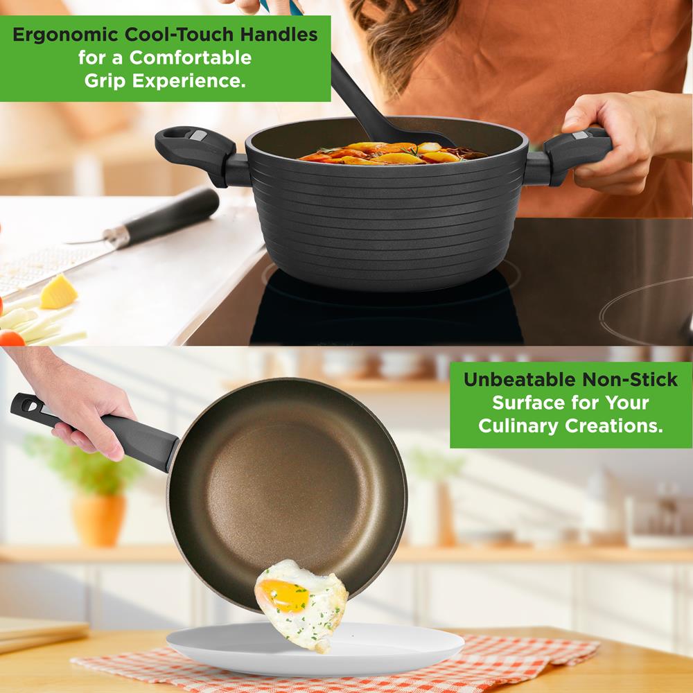 Premium 10-Piece Nonstick Cookware Set for Home Kitchen - Pots & Pans with Glass Lids - Induction Compatible - Perfect for Frying, Boiling, Sauteing & Everyday Cooking
