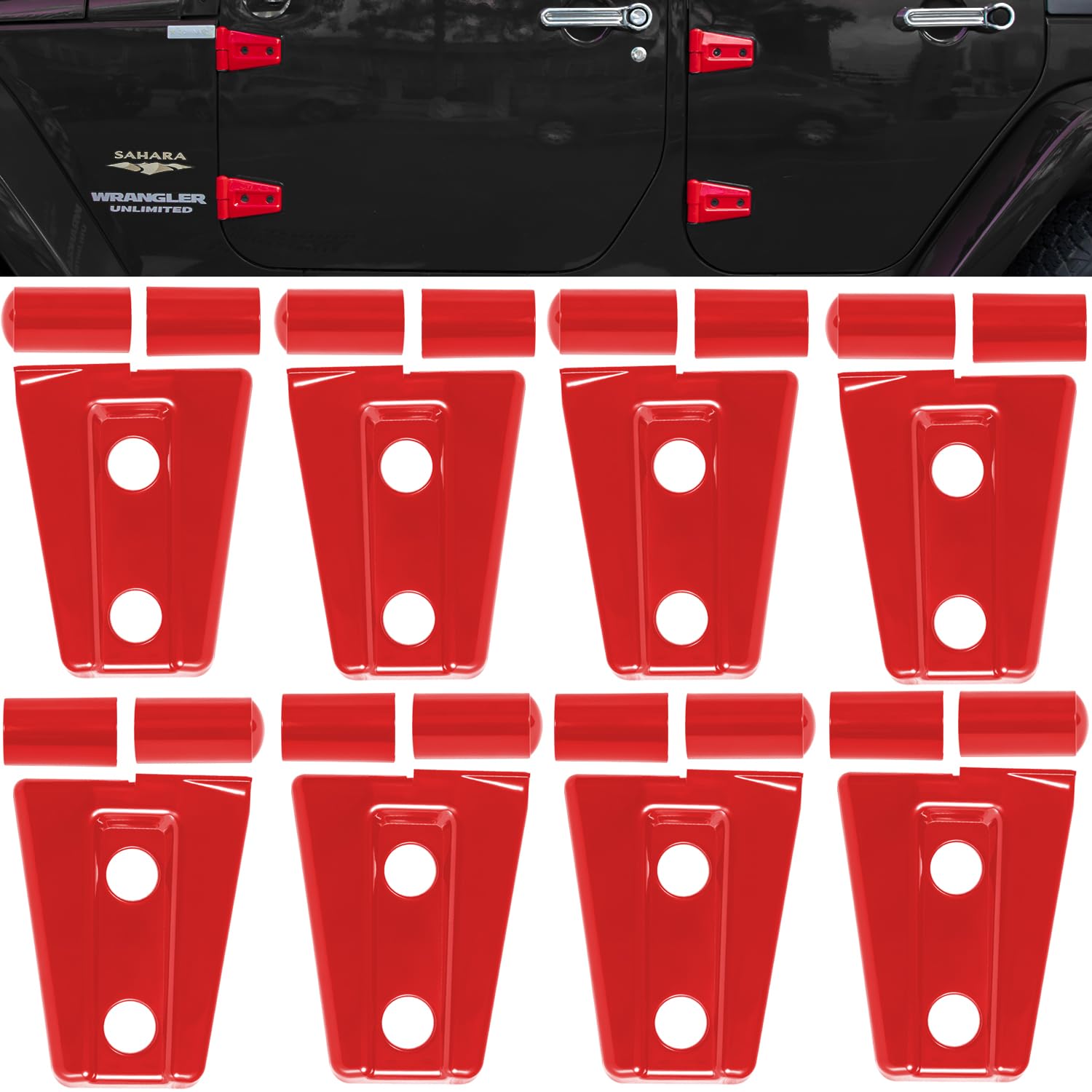 Jeep Wrangler JK JKU Door Hinge Cover Trim (2007-2018) - 8PCS Red Exterior Accessories for 2&4 Door Models - Protect & Enhance Your Jeep's Style On & Off Road