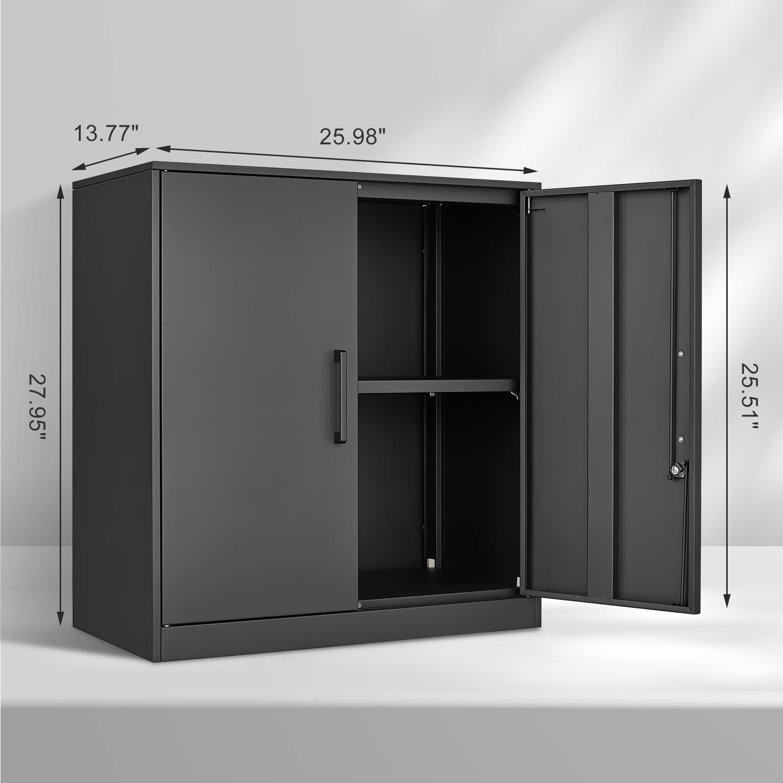 Black Metal Wall Cabinet with 2 Doors & Lock - Hanging Storage Cabinet with Shelves & Handle for Garage, Living Room, Kitchen, Office - Organize Tools, Supplies & Home Essentials