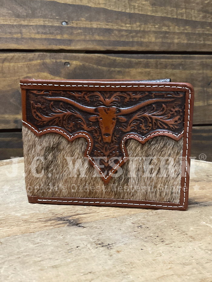Nocona Men's Longhorn Bifold Passcase Wallet - Genuine Leather RFID Blocking Slim Wallet for Men - Perfect for Everyday Use & Travel Accessories