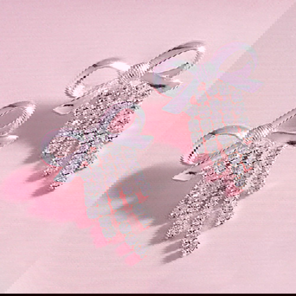 Sparkling Silver Metal Bow Rhinestone Fringe Earrings for Women - Elegant Dangle Drop Earrings for Party, Wedding & Evening Occasions