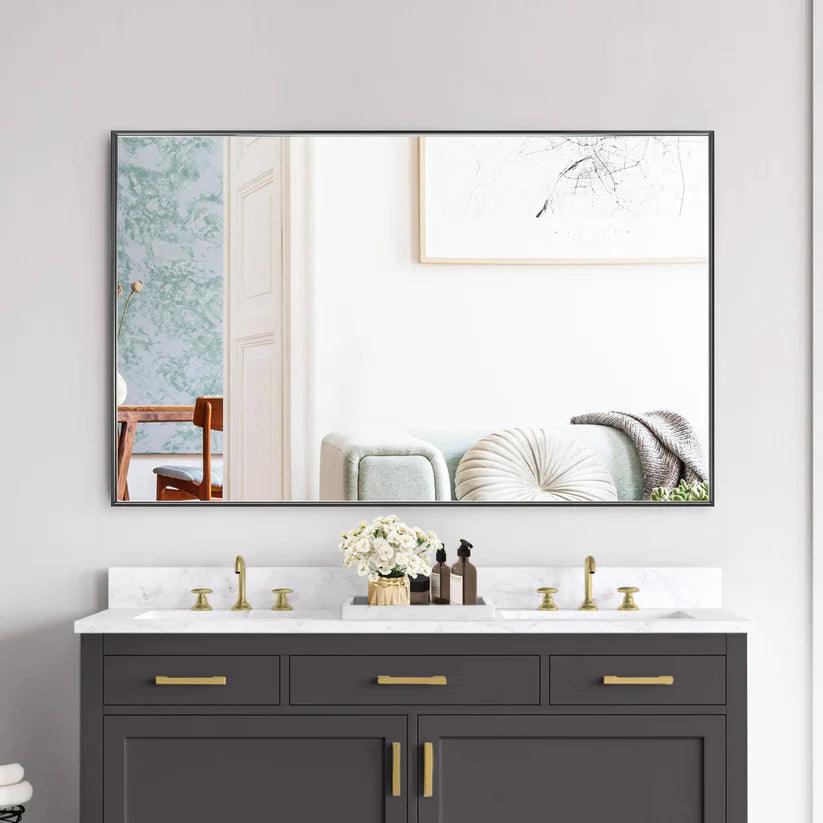 Sleek Modern Black Aluminum Framed Wall Mirror - Full Length Floor Mirror for Bedroom, Living Room & Entryway Decor