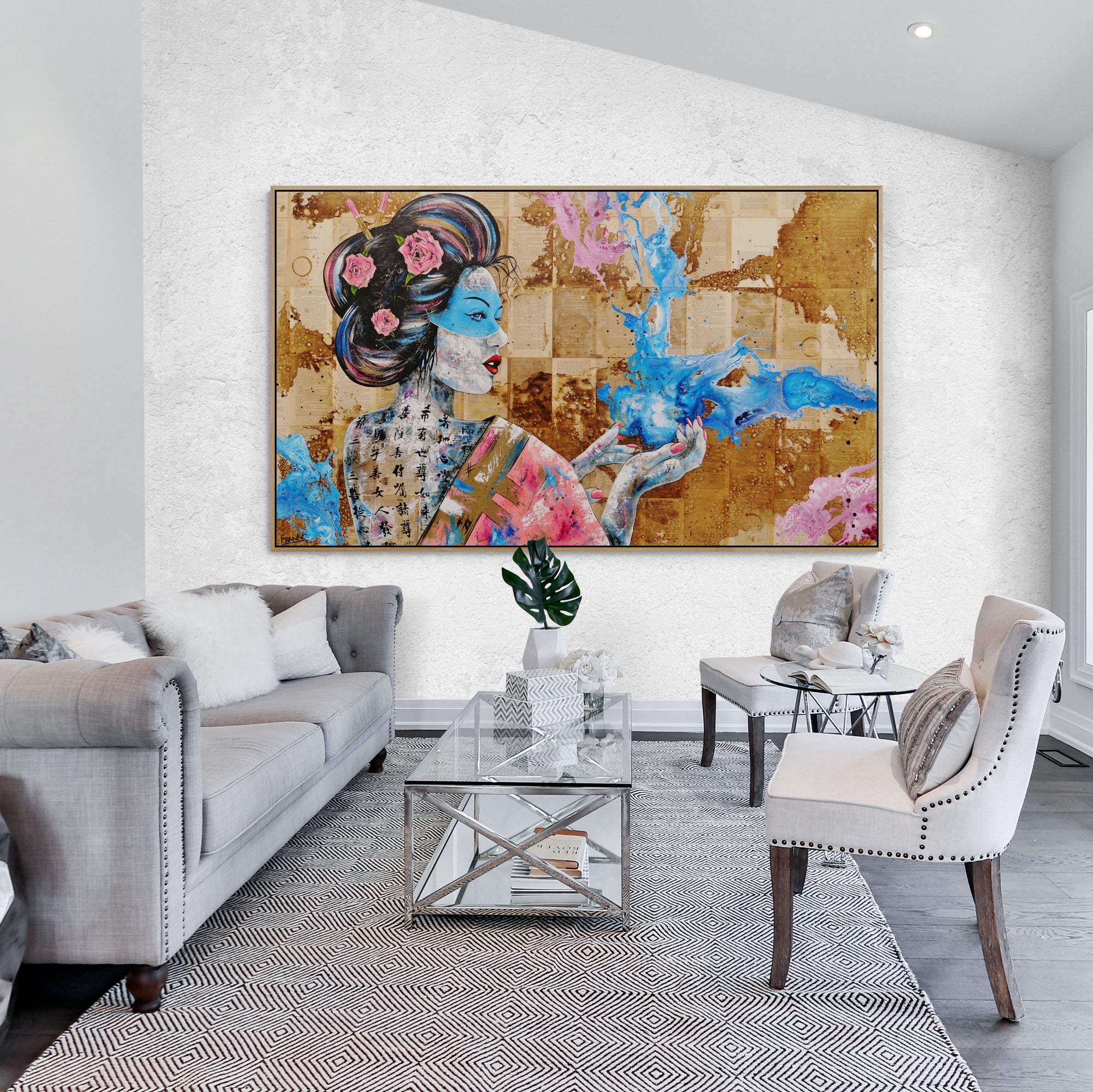 Hanabira Petal 200cm x 120cm Geisha Abstract Realism Canvas Art - Japanese Inspired Wall Decor for Living Room, Bedroom & Book Club