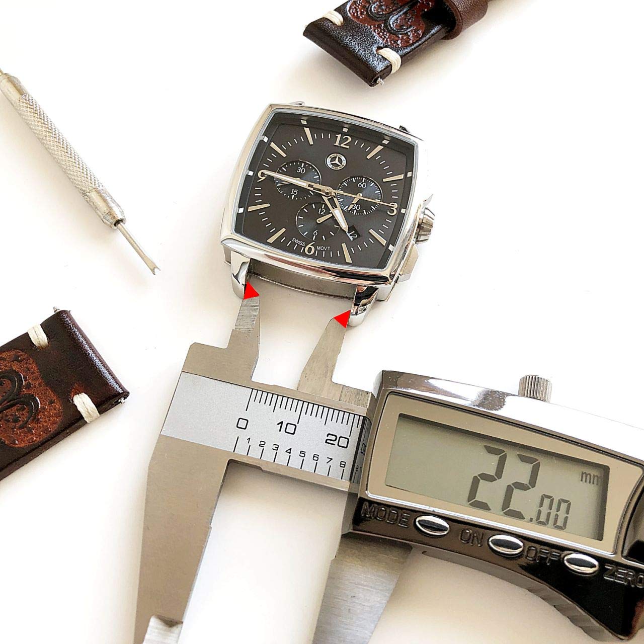 Gemini Zodiac Genuine Leather Watch Band & Necklace Set - 22mm Brown Tooled Embossed Crafted Strap with 25