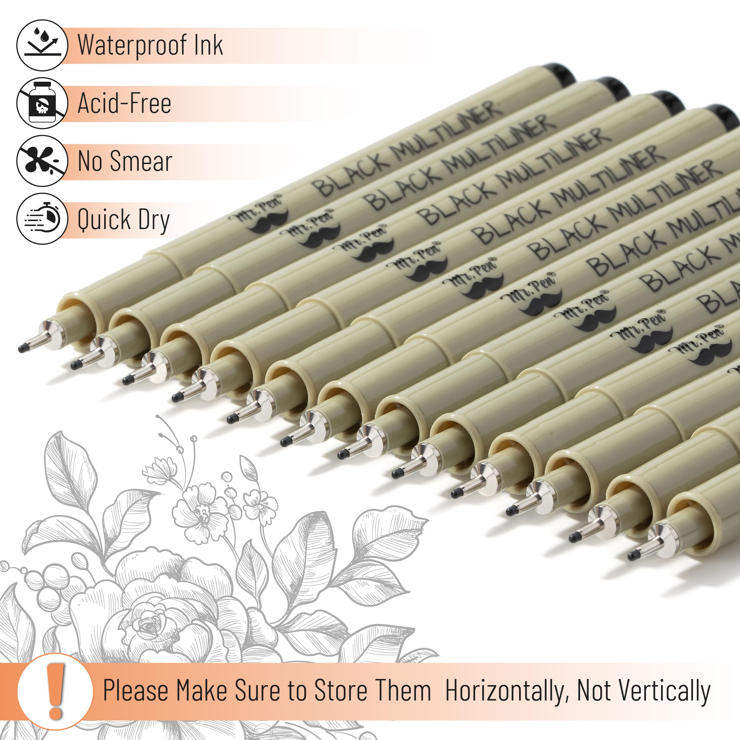 Mr. Pen- 12 Pack Black Artist Drawing Pens, 0.5mm Fine Point Fineliner Pens for Sketching, Bible Journaling & Art Projects - Perfect for Sketching, Doodling, Calligraphy and Detailed Illustrations