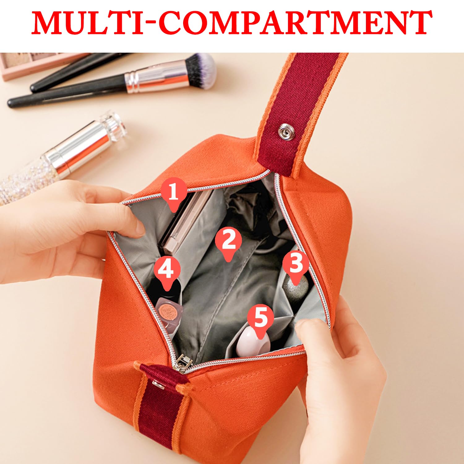 Waterproof Travel Makeup Bag for Women - Large Canvas Cosmetic Organizer with Skincare Pouch, Perfect for Toiletries, Brushes & Accessories | Ideal for Vacation, Gym & Daily Use