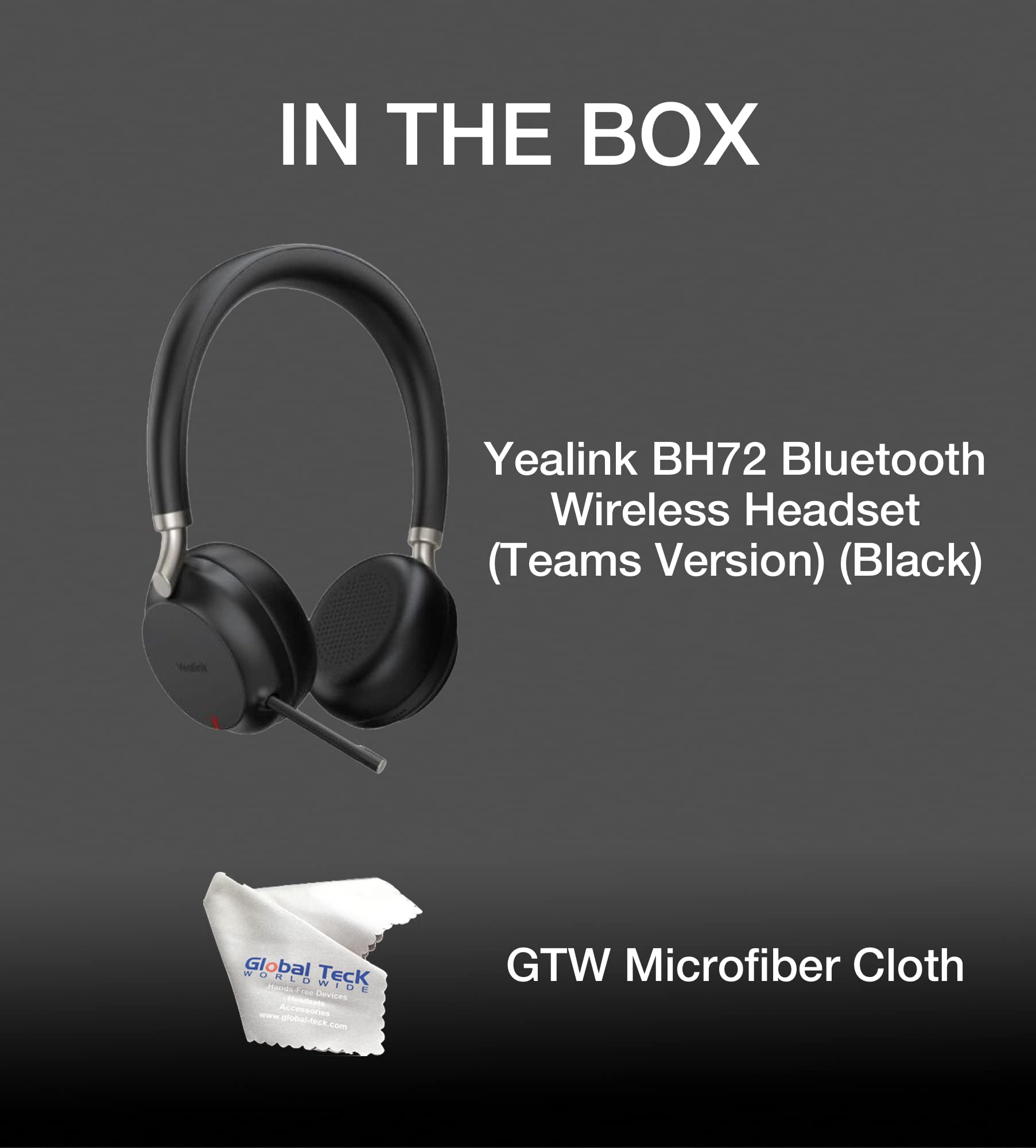 Yealink BH72 Wireless Bluetooth Headset for Microsoft Teams - USB-A Office Headset with Noise Cancellation (Black) | Includes Global Teck Microfiber Cloth | Perfect for Remote Work, Video Conferencing & Call Centers