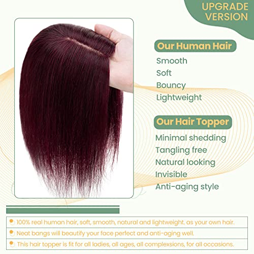 Clip in Human Hair Topper with Silk Base - Natural Looking Hairpiece for Thinning Hair - Perfect for Daily Wear, Special Occasions & Styling