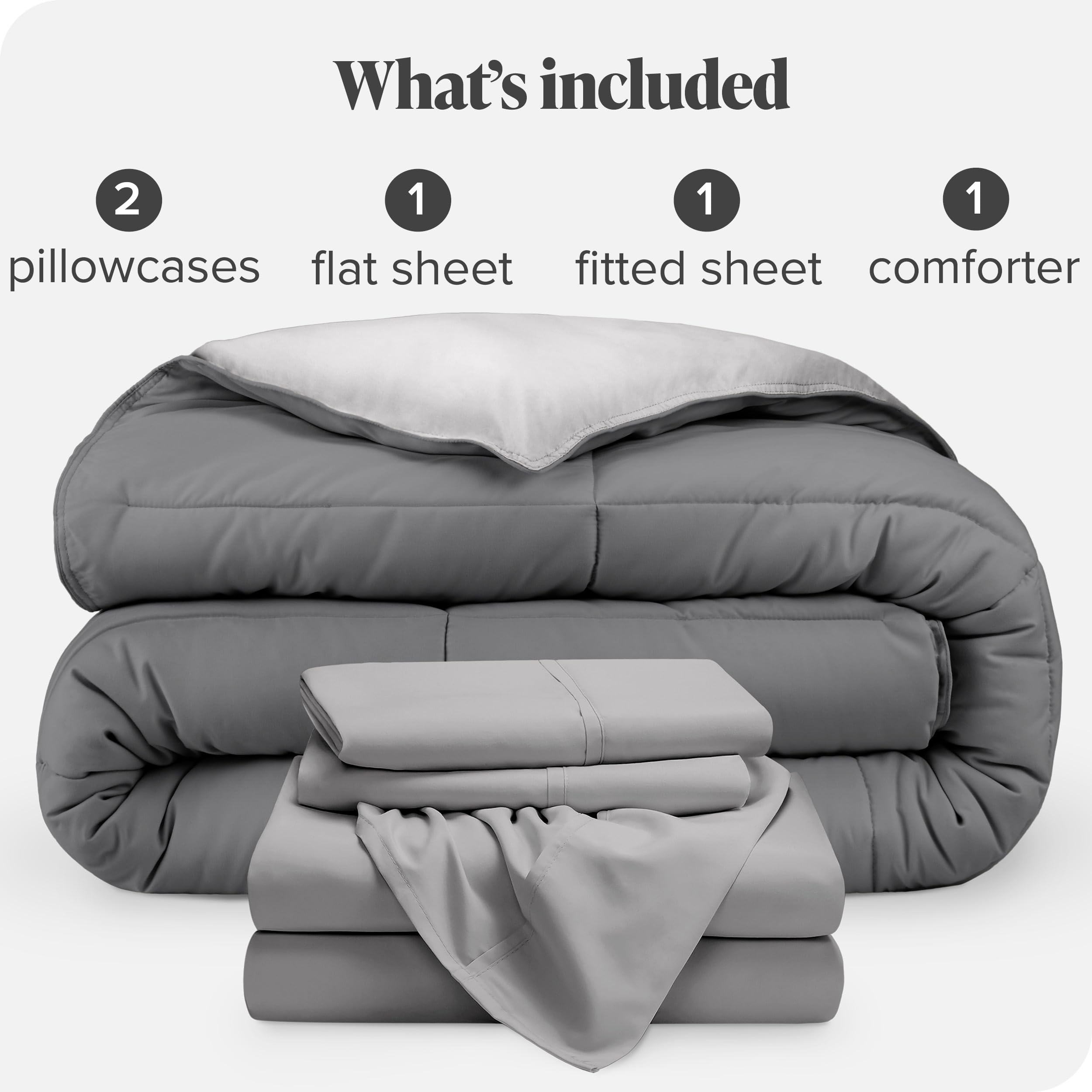 Bare Home Reversible Down Alternative Comforter & Sheet Set - Full Size Bedding - Soft Light Grey/Grey - All Season Bed-in-a-Bag - Perfect for Guest Rooms, Dorms & Cozy Bedrooms