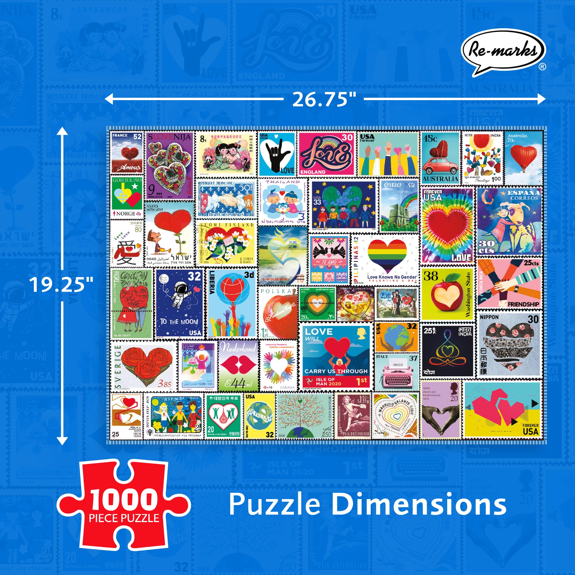 Re-marks Love Letters Stamps Collage 1000-Piece Jigsaw Puzzle for Adults & Families - Perfect for Relaxation, Gift Giving & Home Decor
