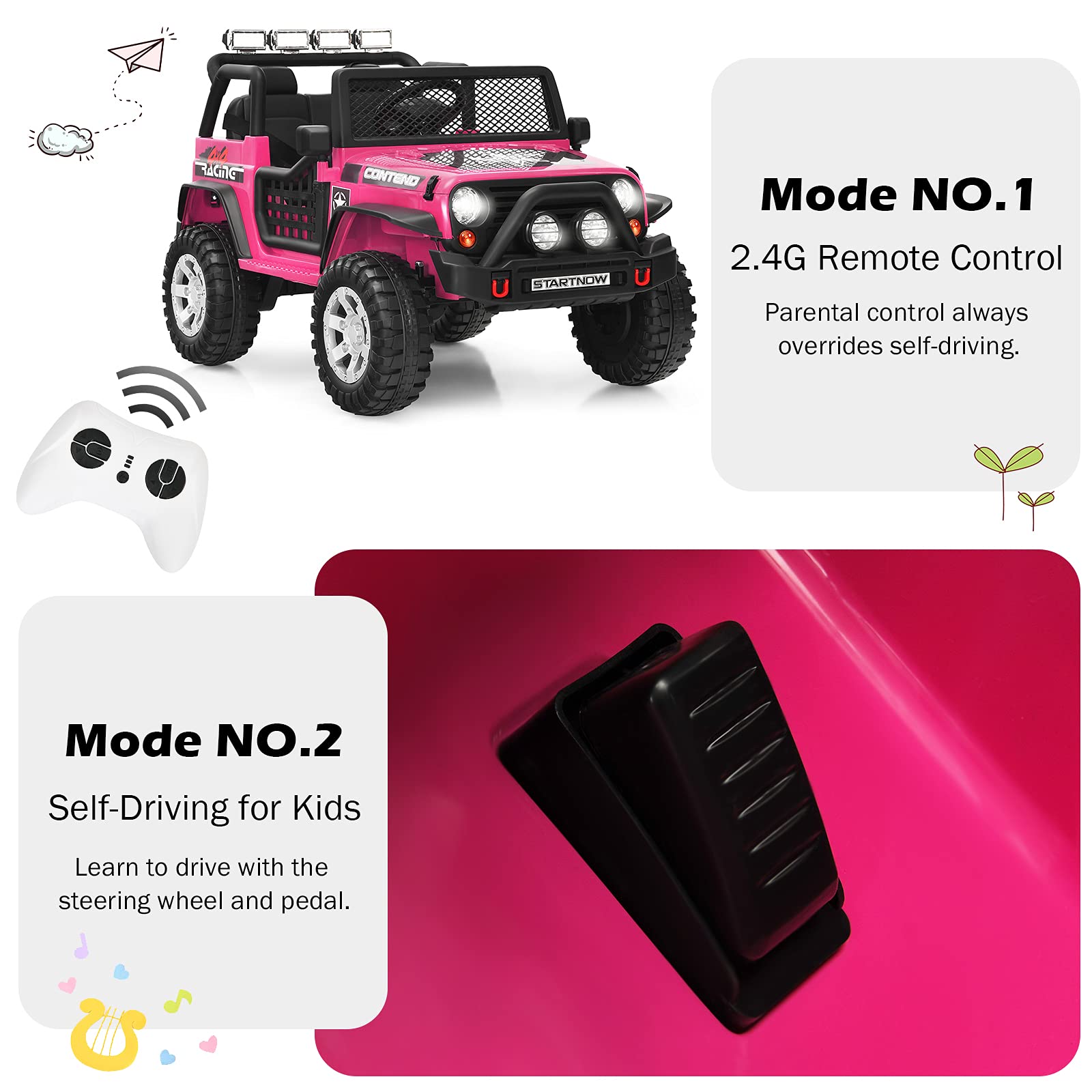 Olakids 12V 2-Seat Battery Powered Electric Ride-On Truck for Kids - Remote Control Toy Car with Spring Suspension, LED Lights & Music - Perfect for Outdoor Play, Birthday Gifts & Toddler Transportation