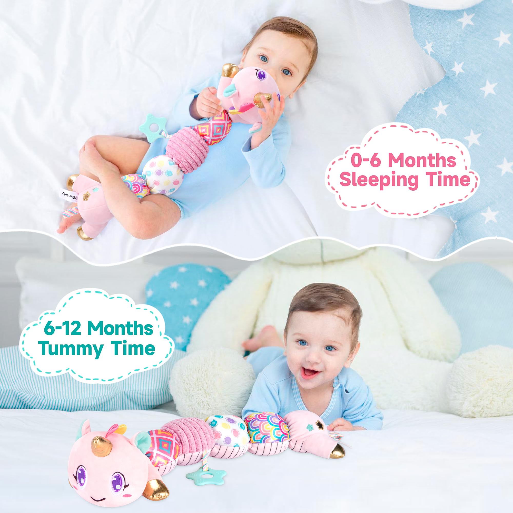 Best Musical Baby Toys for 6-12 Months - Sensory Crinkle & Rattle Developmental Toys for Newborns & Infants 0-12 Months | Perfect for Tummy Time, Christmas Gifts & Baby Girl Nursery (Pink) - Encourages Early Learning & Motor Skills Development