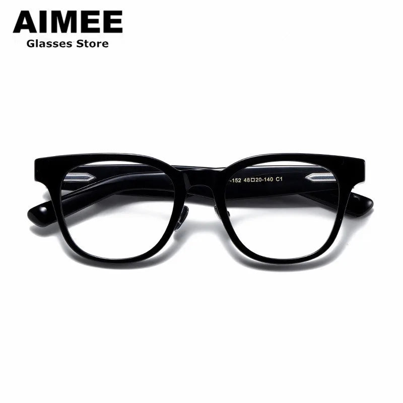 Stylish Aimee Unisex Full Rim Square Titanium Acetate Eyeglasses Frame 14152 - Lightweight & Durable for Work, Reading & Everyday Wear