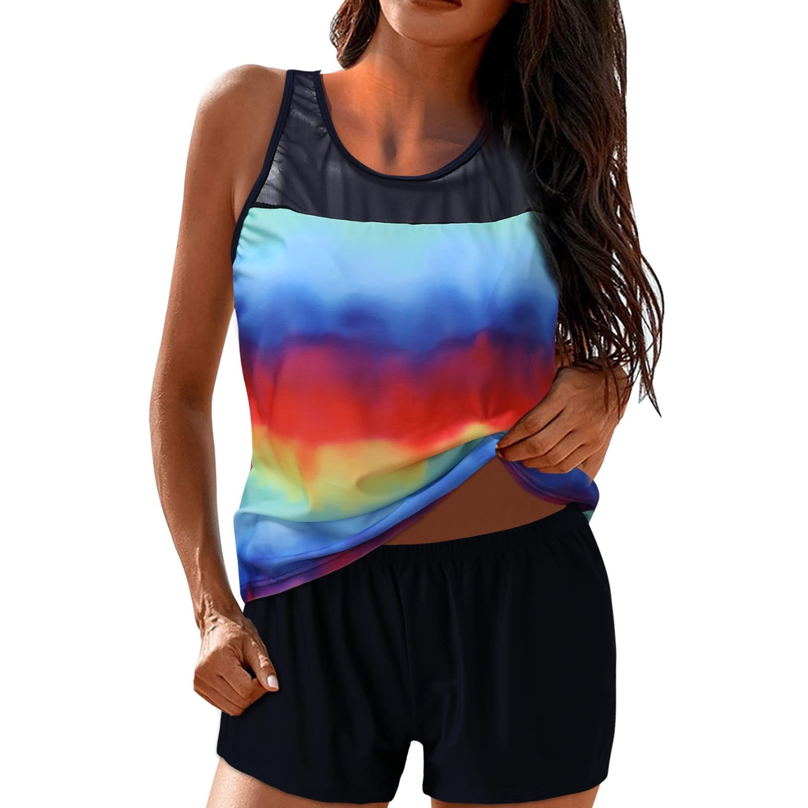 Women's Fashion Tankini Swimsuit Set with Spaghetti Straps & Shorts - Stylish Beachwear for Vacation, Pool Party, and Summer Swimwear