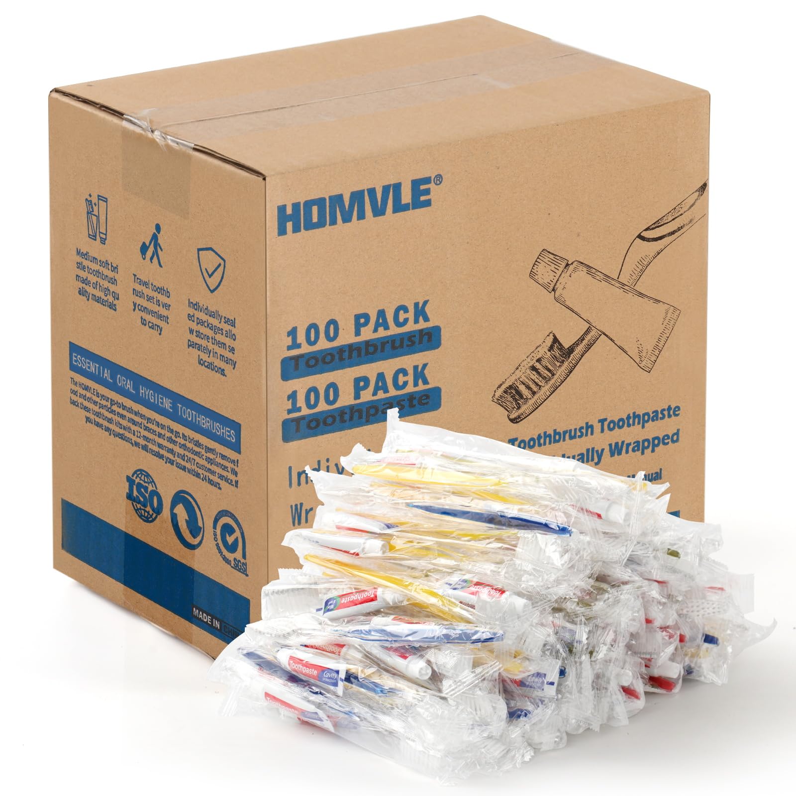 Disposable Toothbrushes with Toothpaste - 100 Pack Individually Wrapped Travel Size Toothbrush Set for Travel, Camping, Hotels, Airbnb, Dentist & Office Use - 4 Colorful Options - Perfect for On-the-Go Oral Care