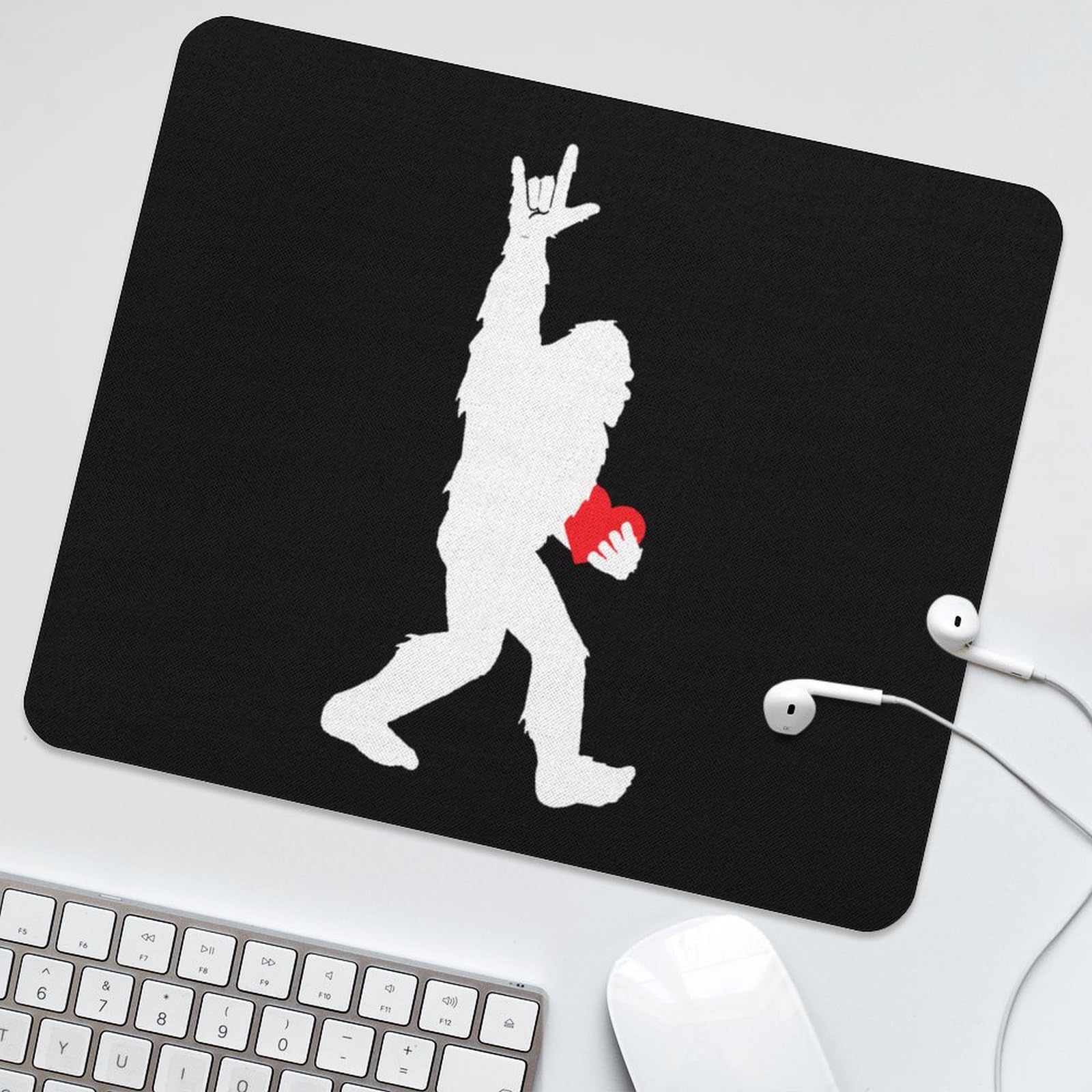 Bigfoot Holding Heart Funny Mouse Pad - Waterproof Non-Slip Gaming Mouse Mat (25x30cm) Desk Accessory for Office, Home & Gaming Setup