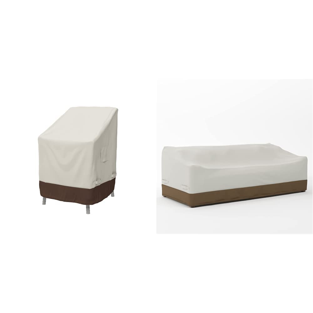 Amazon Basics 2-Pack Tan Dining Arm Chair Covers & Griffen 3-Seater Sofa Cover for Outdoor Patio Furniture - Waterproof, UV Resistant for Deck, Garden, and Backyard Protection