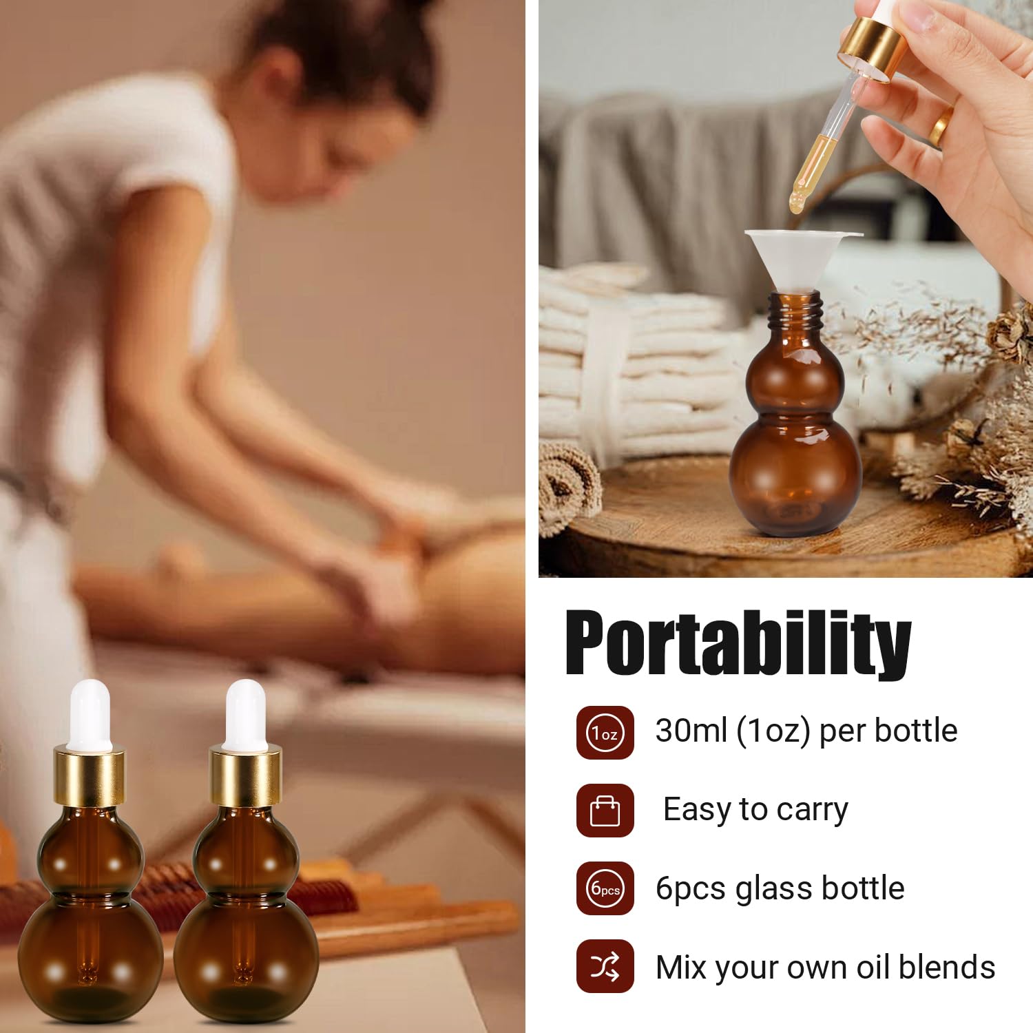 1 oz (30ml) Dark Amber Glass Dropper Bottles with Leakproof Eye Droppers - Essential Oil, Tincture & Travel Storage Bottles for Aromatherapy, DIY Blends & On-the-Go Use (6-Pack, Brown)