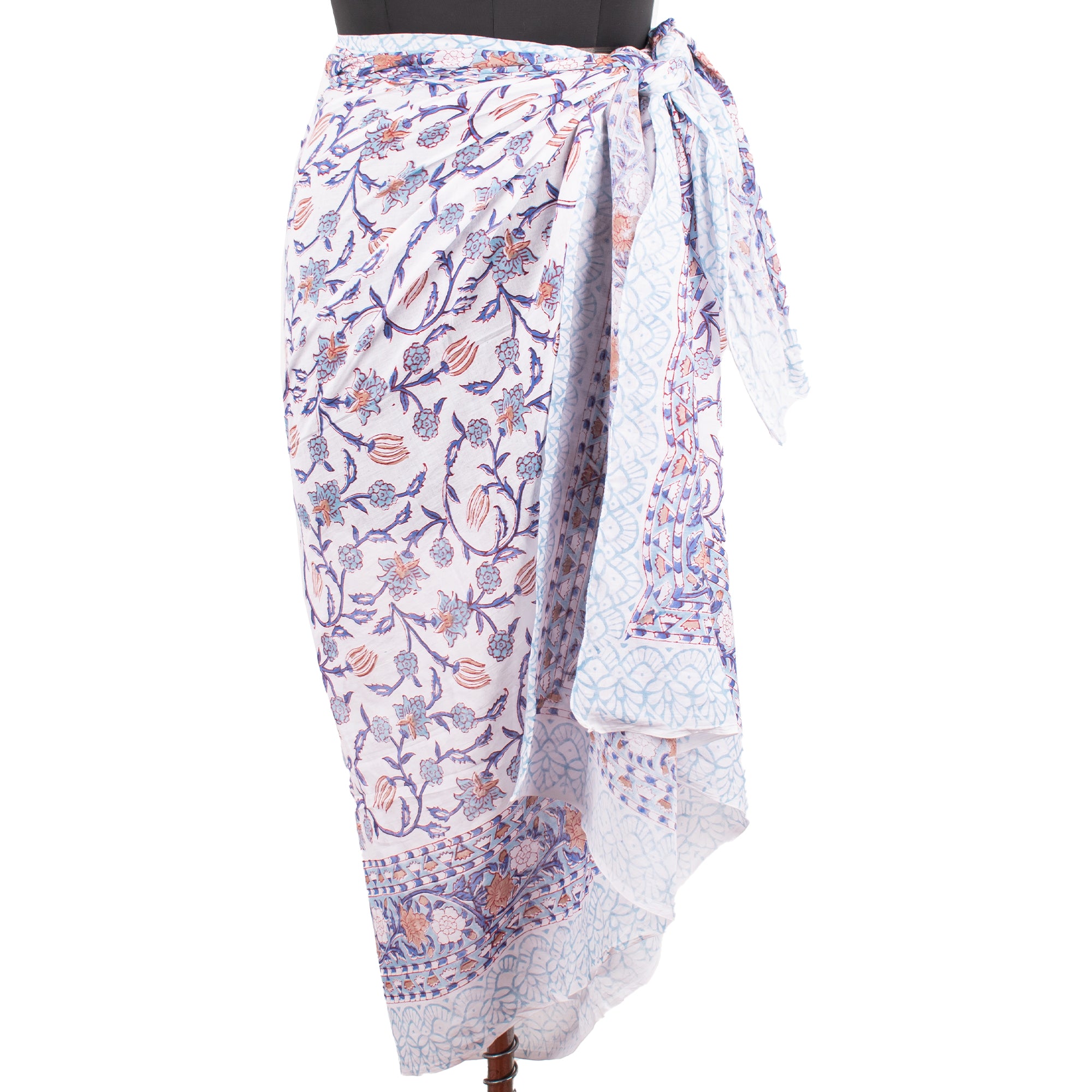Elegant Block Printed Cosmetic Bag & Scarf Set - Matching Makeup Pouch & Sarong Combo - Perfect Gift for Beach Vacation, Bridal Shower & Travel Accessories