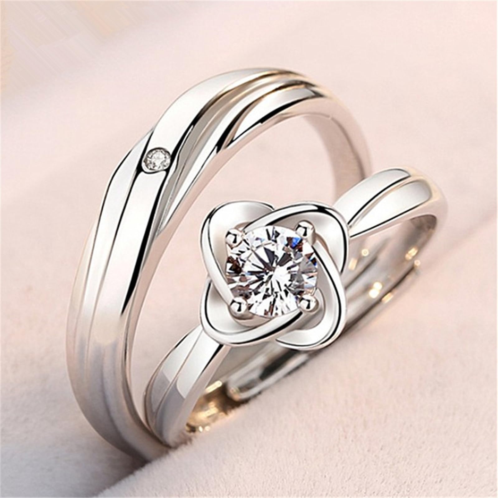Matching Couple Rings Set - Adjustable Silver Promise & Engagement Rings for Him & Her - Wedding Bands, Valentine's Day Gifts for Couples - Perfect for Anniversaries, Proposals & Romantic Occasions