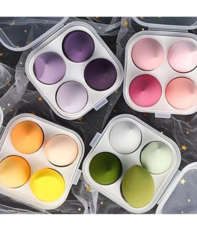CHRONEX Beauty Blender Sponges for Flawless Makeup Application | Soft Latex-Free Makeup Sponge Puff for Foundation, Concealer & Blending | Unique Ergonomic Shape | Reusable & Washable (4-Pack) | Perfect for Daily Makeup, Professional Salon Use & Travel