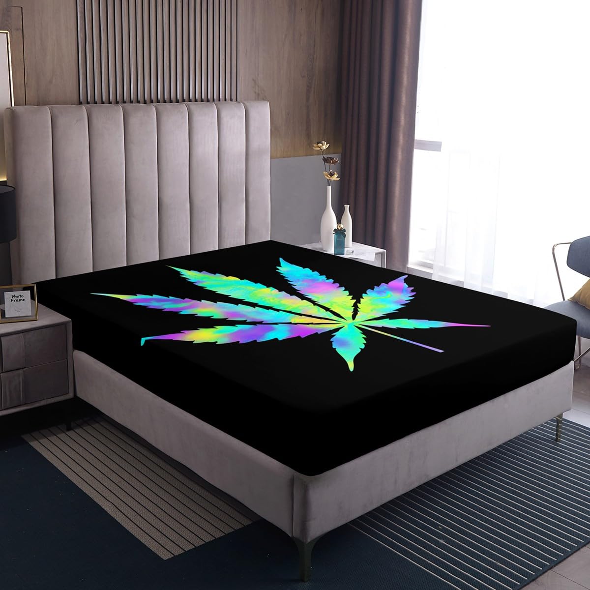 **Rainbow Cannabis Leaf Bed Sheets Set - 4 PC Full Size Tie Dye Botanical Sheets with Deep Pockets, Trippy Artwork & Weed Decor - Perfect for Stoner Aesthetic, Hippie Room Decor & Psychedelic Bedroom Themes**