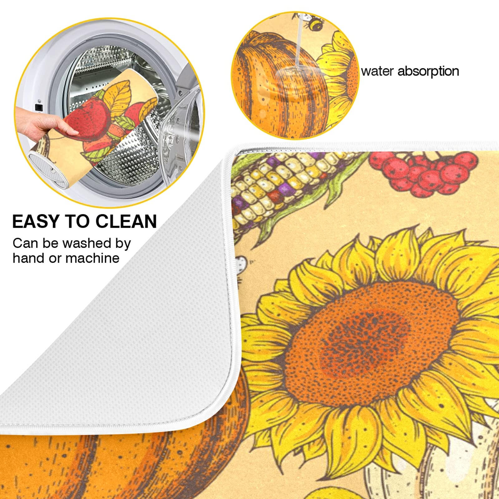 Pumpkin Dish Drying Mat 18x24 Inch - Absorbent Kitchen Counter Mat for Dishes & Utensils
