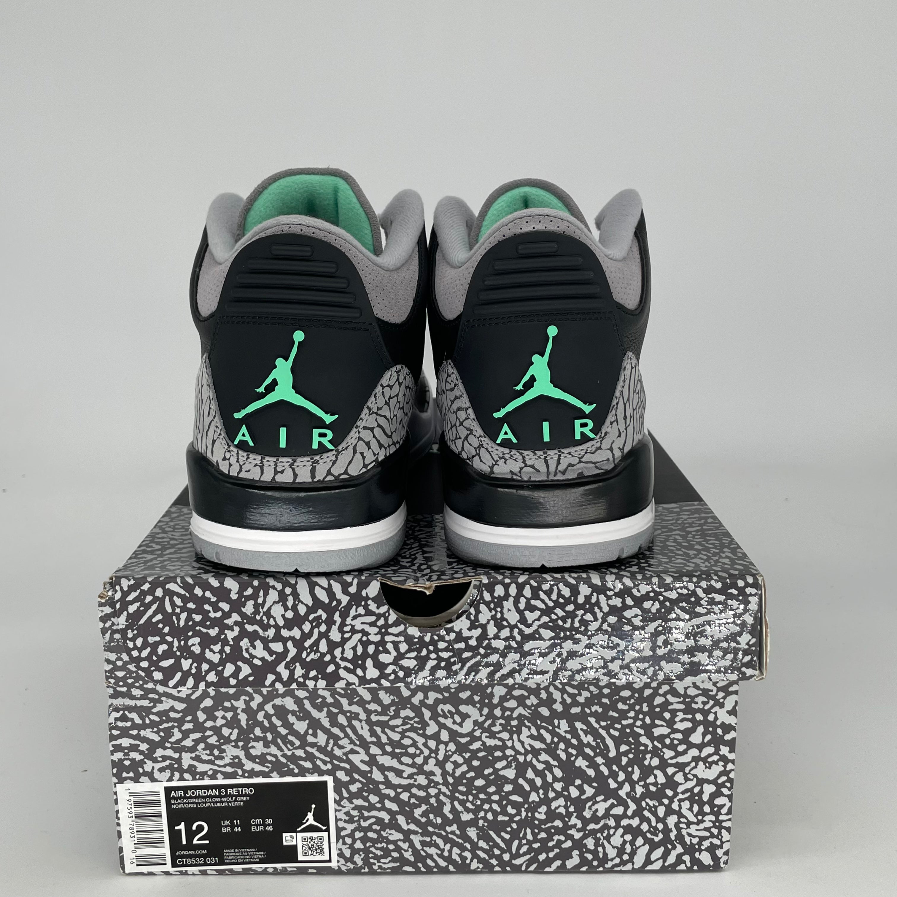 AIR JORDAN 3 Retro Green Glow Men's Basketball Shoes Size 12 - Style CT8532-031 | Perfect for Streetwear & Court Performance