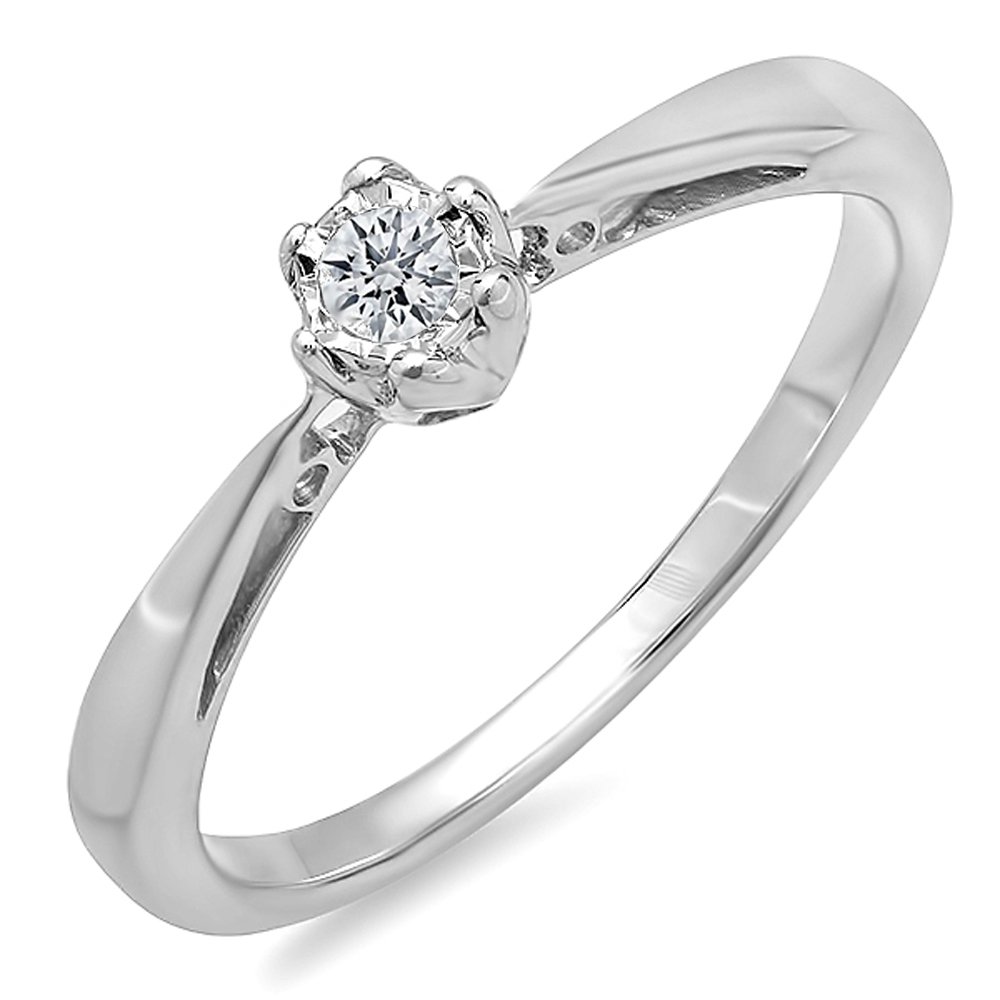 0.07ct Round Diamond Solitaire Engagement Ring for Women - Sterling Silver Promise & Bridal Ring - Perfect for Proposals, Anniversaries & Special Occasions