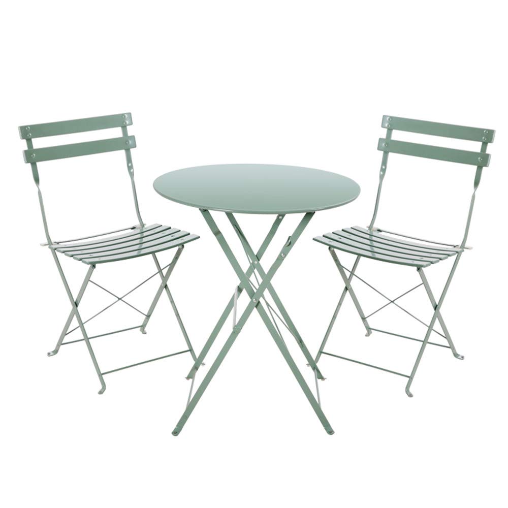 Foldable Iron Bistro Set - 3-Piece Small Table and Chairs for Balcony, Patio & Outdoor Use - Portable Coffee Table Perfect for Learning, Snacking & Relaxing - Ideal for Small Spaces, Gardens & Apartment Living
