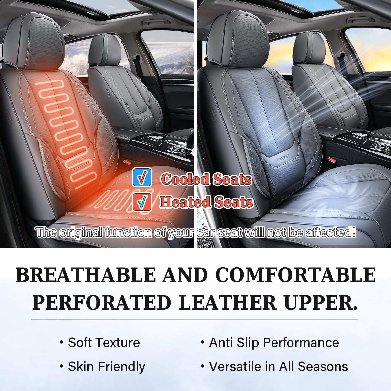 Coverado Universal Waterproof Nappa Leather Car Seat Covers - Front Seat Protectors & Cushions (Gray) for Most Vehicles | Perfect for Daily Commutes, Road Trips & Pet Protection
