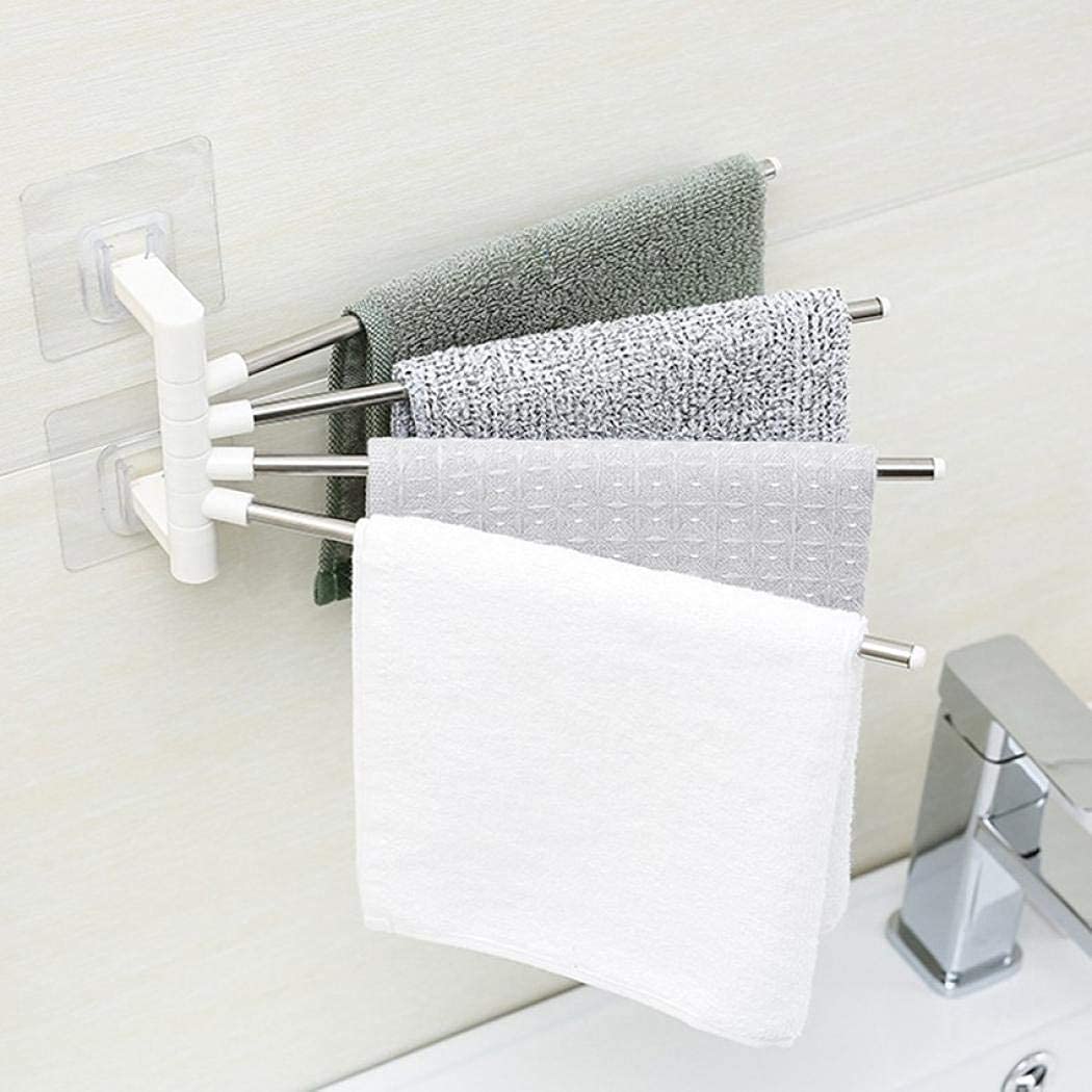 Stainless Steel 4 Bar Towel Rack - Self Adhesive Bathroom & Kitchen Towel Holder - Heavy Duty Wall Mounted for Wash Basin, Sink, Vanity - Perfect for Home, Hotel, Spa (Medium Size)