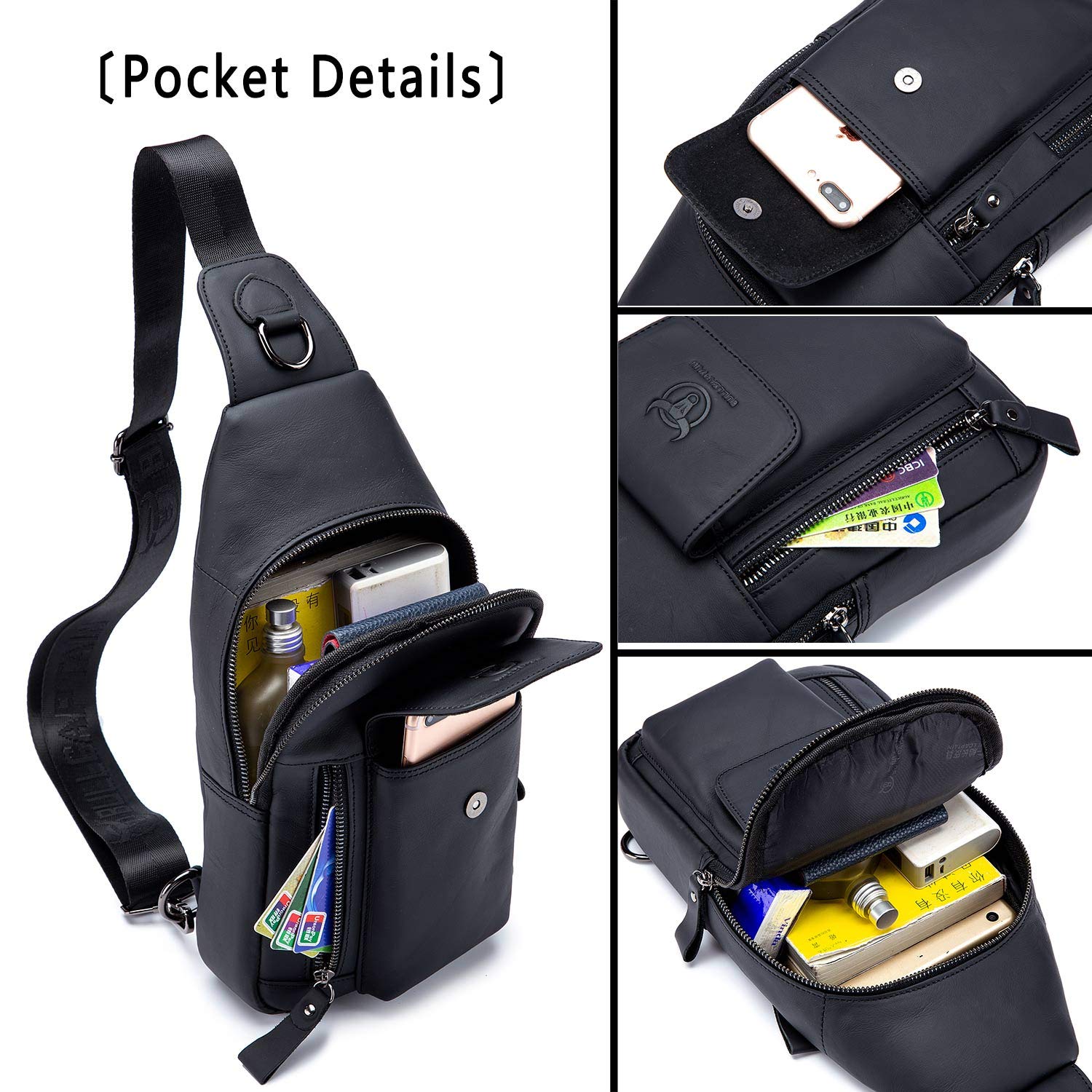 BULLCAPTAIN Men's Genuine Leather Crossbody Bag - Stylish Shoulder Sling Bag for Travel, Hiking & Everyday Use - Durable Casual Chest Bag & Daypack for Work, Commuting & Outdoor Adventures