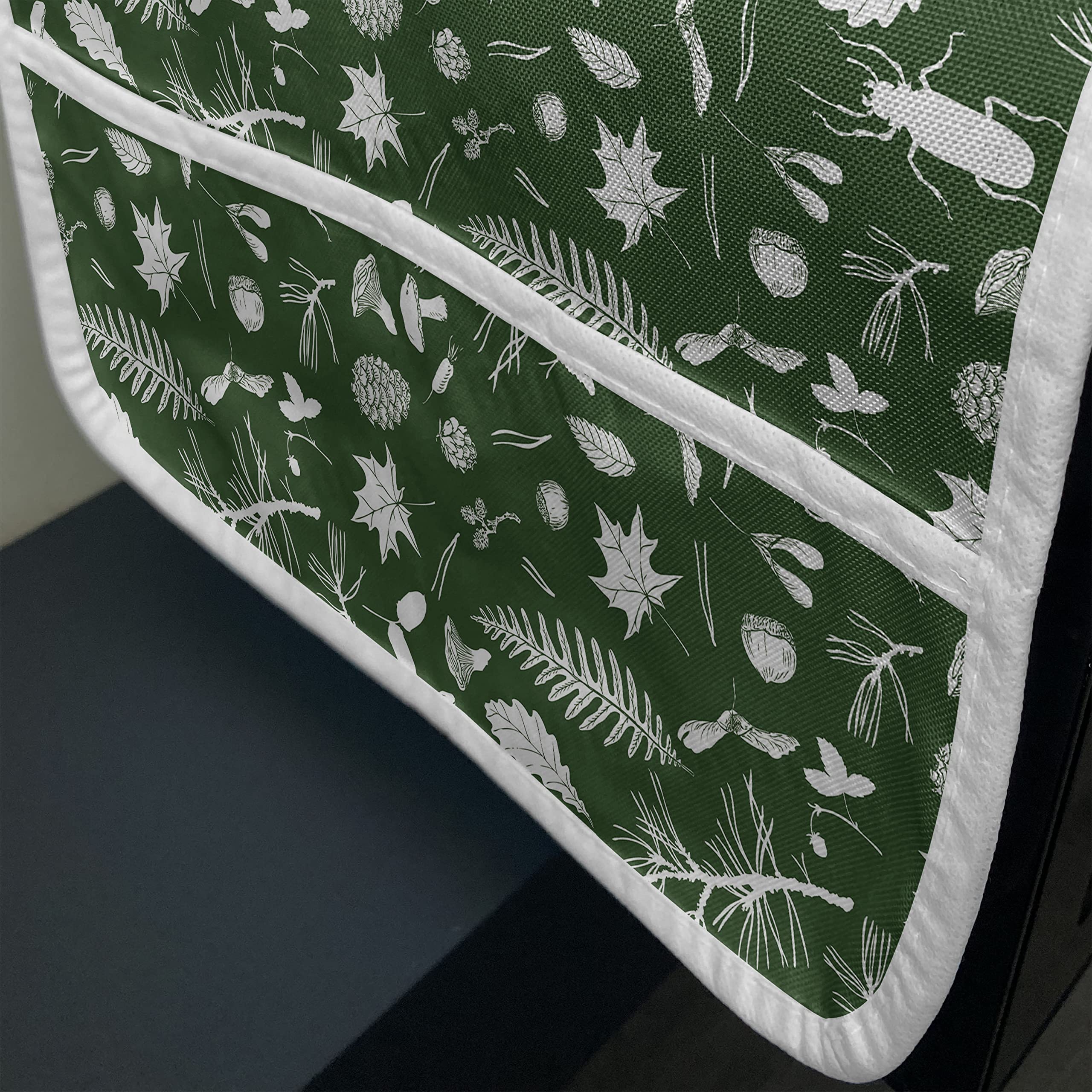 Ambesonne Woodsy Microwave Cover - Hand-Drawn Forest Leaves, Twigs, Pine Cones & Beatles Design - Waterproof Kitchen Organizer with Pockets - 36