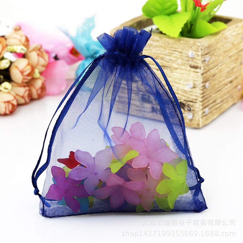 Stratalife 4x6 Inch Organza Drawstring Bags - 100PCS Small Mesh Jewelry Favor Pouches for Wedding, Birthday Party Favors & Gift Packaging (Navy Blue)