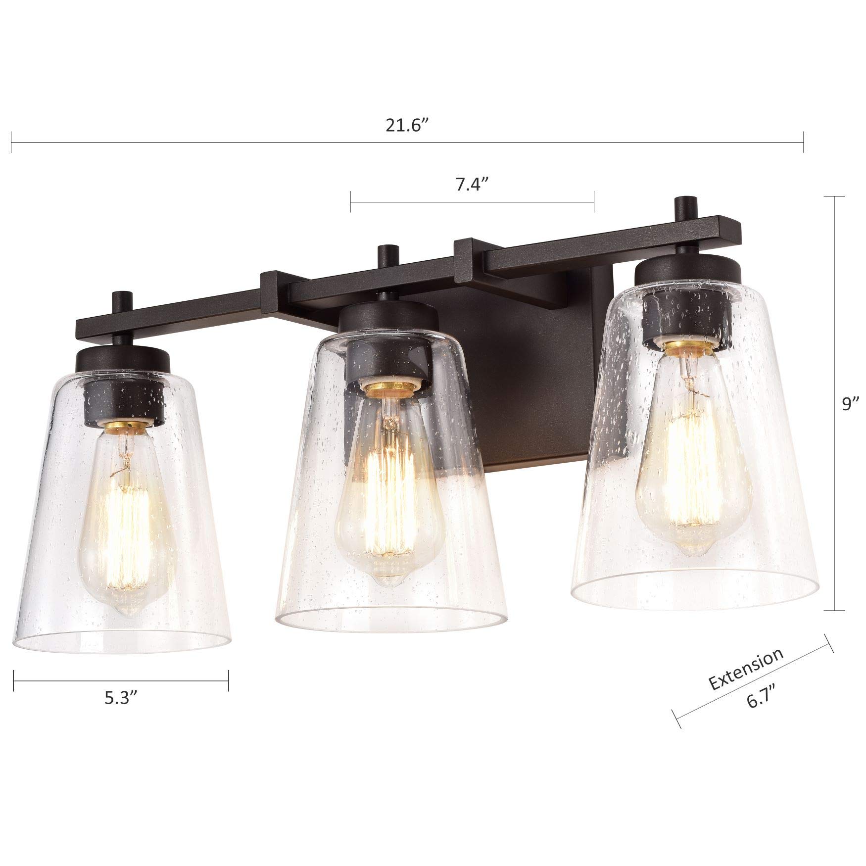 Industrial 3-Light Bathroom Vanity Light Fixture with Clear Seeded Glass Shade - Oil Rubbed Bronze Finish for Modern Farmhouse & Rustic Bathroom Decor