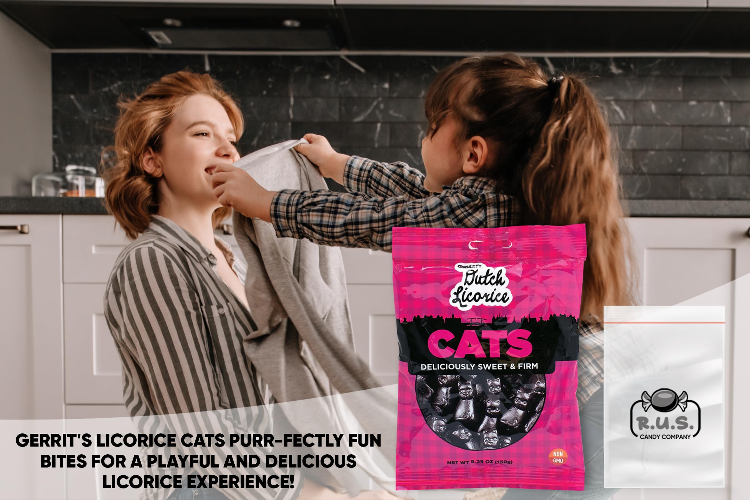 Gustaf's Dutch Licorice Cats - 2 Pack (5.29 oz Each) | Authentic Dutch Candy | Imported Licorice Treats | Perfect for Travel, Gifts & Snacking | Includes RUS Candy Company Travel Size Bags