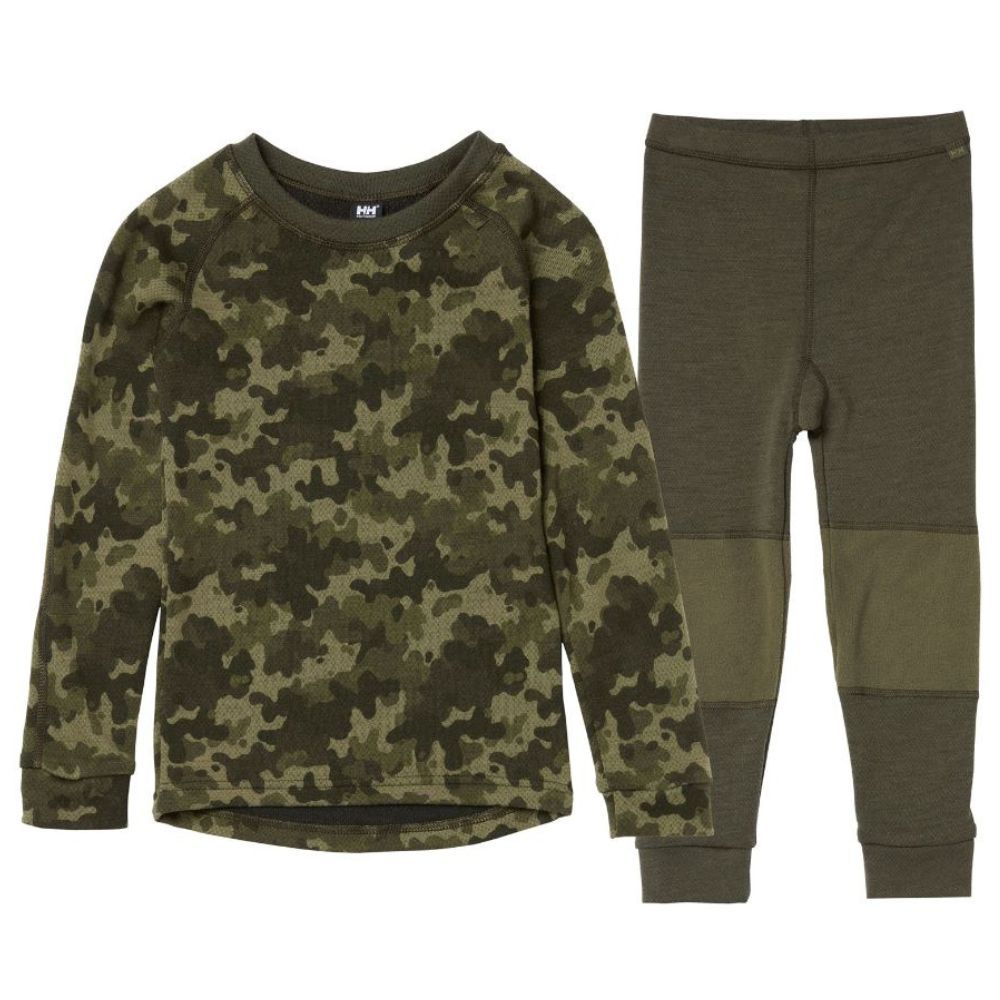 Helly Hansen Kids Ski Thermals Lifa Merino Base Layer Set - Utility Green | Warm Winter Underwear for Boys & Girls | Perfect for Skiing, Snowboarding & Outdoor Activities