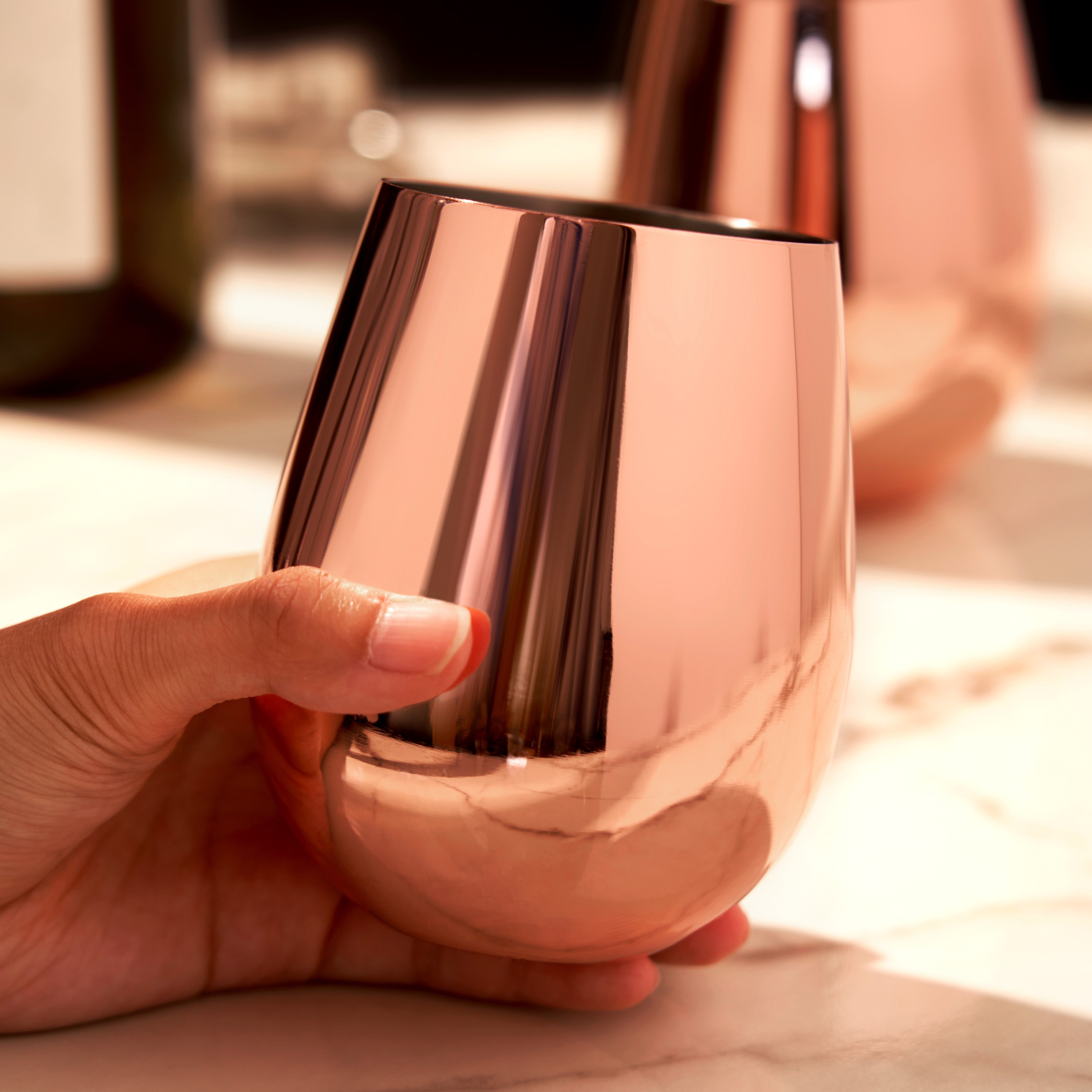 Premium Stainless Steel Stemless Wine Glasses - Copper Finish Set of 2 | Shatterproof & Dishwasher Safe | Perfect for Outdoor Parties, Picnics, and Home Entertaining