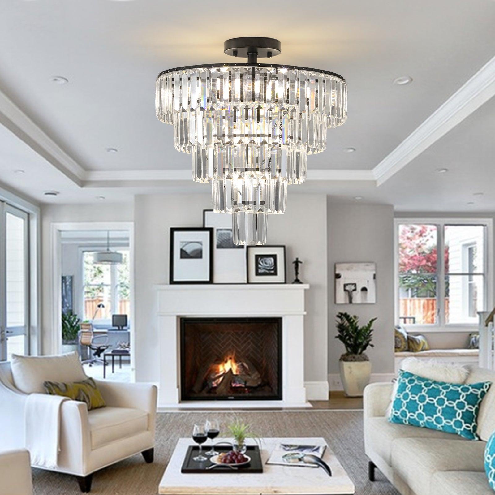 Modern Black Large Crystal Chandelier - Elegant Lighting Fixture for Dining Room, Living Room & Bedroom | Bulbs Not Included | Perfect for Weddings, Luxury Homes & Interior Decor