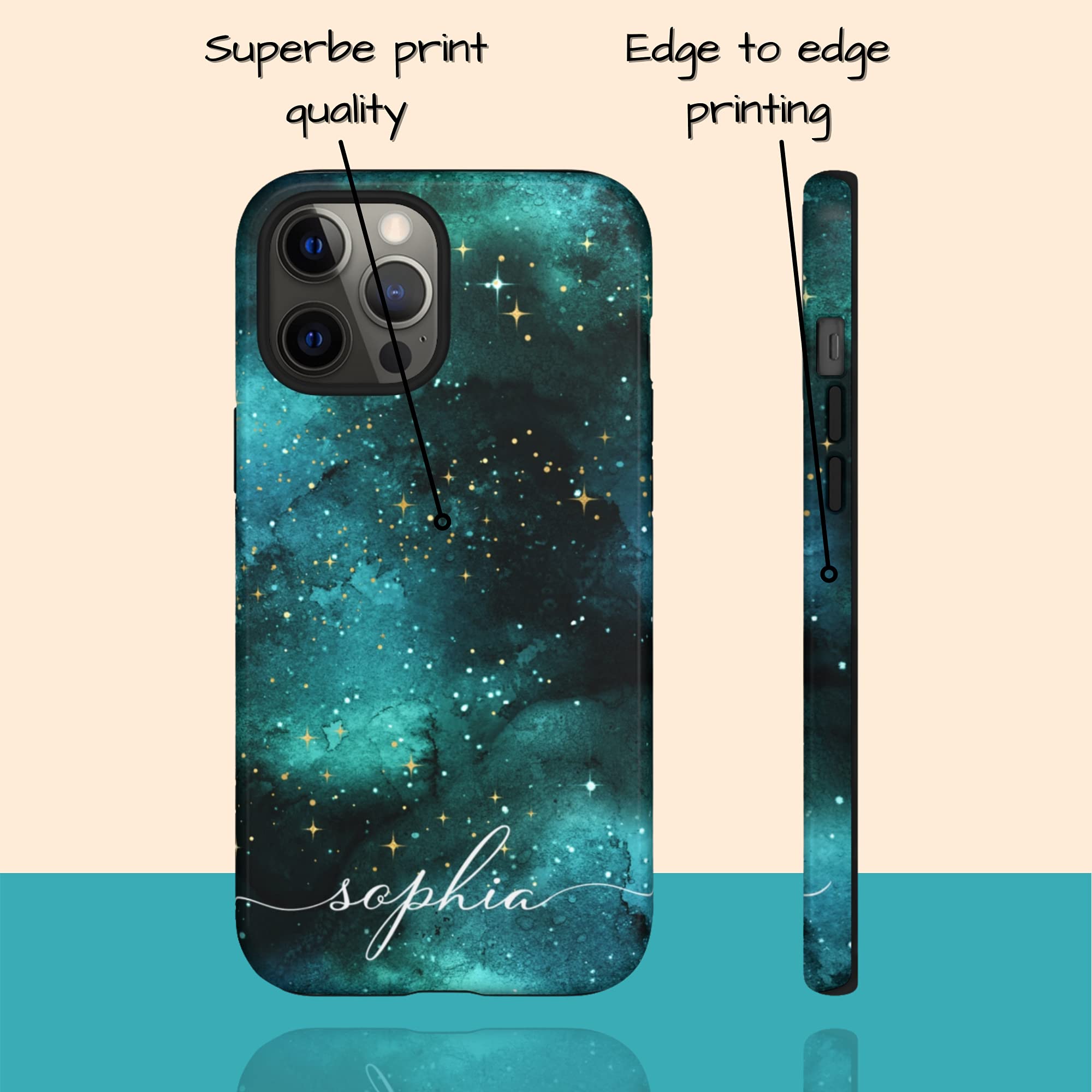 Custom Galaxy Space Phone Case - Personalized Name Striped Design for iPhone 16 Plus/15 Pro Max/14/13 Mini/12/11/X/XS Max/XR/7/8 - Durable Protective Cover for Everyday Use, Travel & Gifts