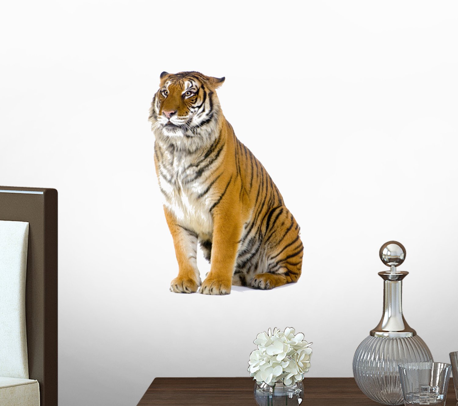 Wallmonkeys Sitting Tiger Peel and Stick Wall Decal - 18 x 18 Inches - Removable Tiger Wall Art for Home, Office & Nursery Decor - Easy to Apply & Reposition