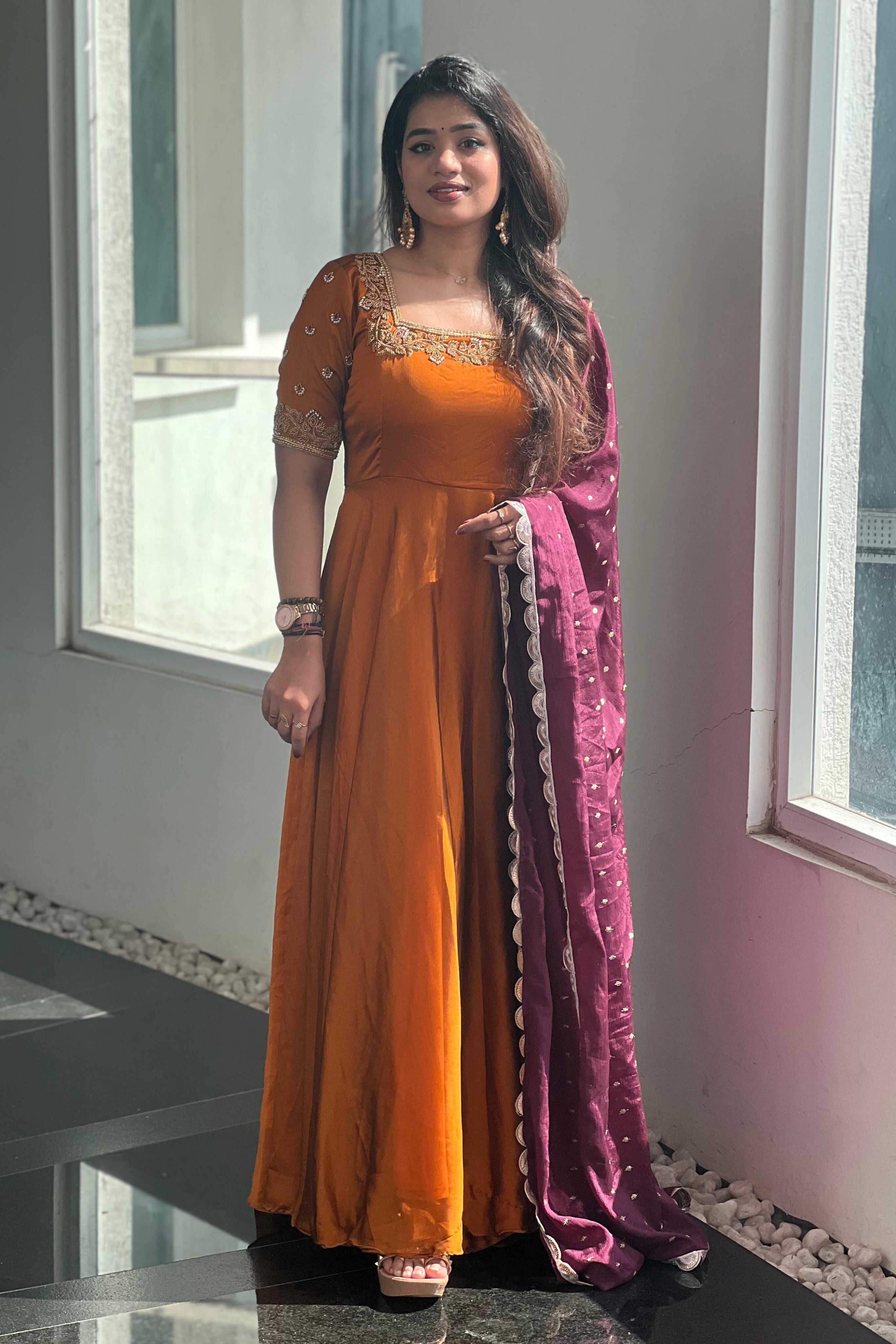 Brindha Premium Designer Anarkali Dress for Women - Elegant Indian Ethnic Wear for Parties, Weddings & Festive Occasions